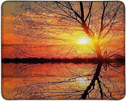 Amazon 秋のゲームマウスパッド葉のない秋の樹木夕日の背景地平線の水の反射panoramacustomizableマウスパッドオレンジ黒 Yanteng マウスパッド 通販
