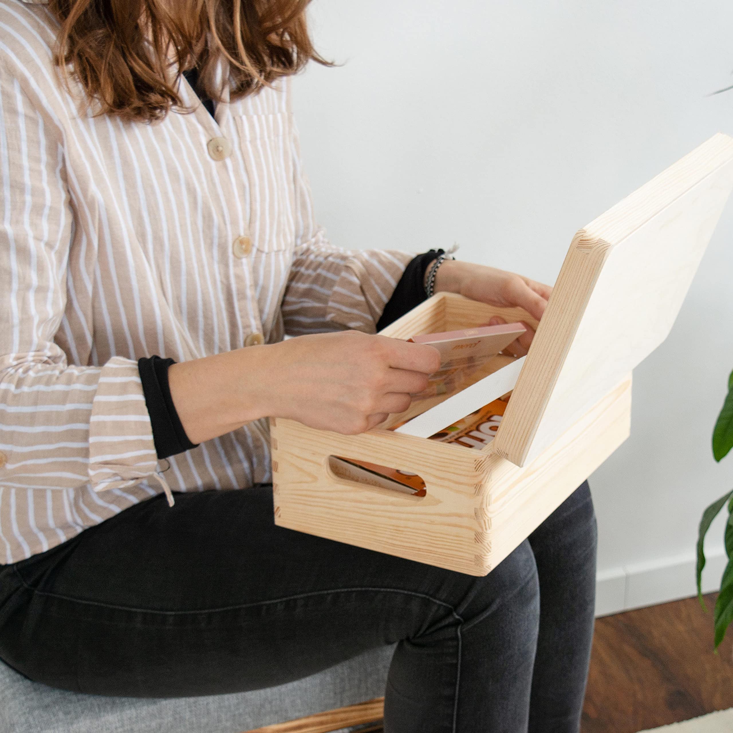 LAUBLUST Grote houten kist met deksel en handgrepen