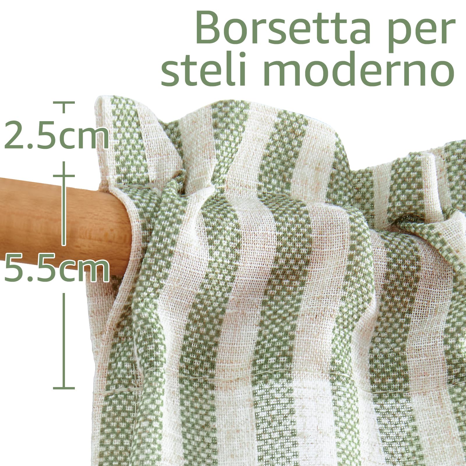 TOPICK Tende a righe in lino con strisce, opache, per cucina, sala da pranzo, bagno, piccola finestra, 65 x 60 cm, verde su beige