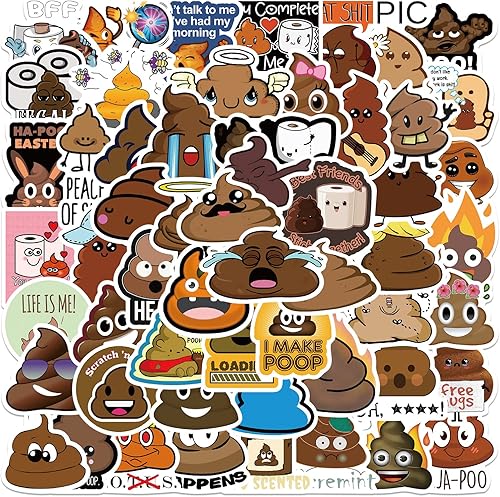 Calcomanías divertidas para caca para niños, 60 unidades, vinilo impermeable para laptop, guitarra, monopatín, equipaje, teléfono, botella de agua,