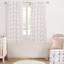 Lino Rosa Dorm Blackout Curtains for Girls, Cute Pink and White Aesthetic Floral Pattern Girly Black Out Drapes for College Room Window, 63 Inch Length 2 Panel Set