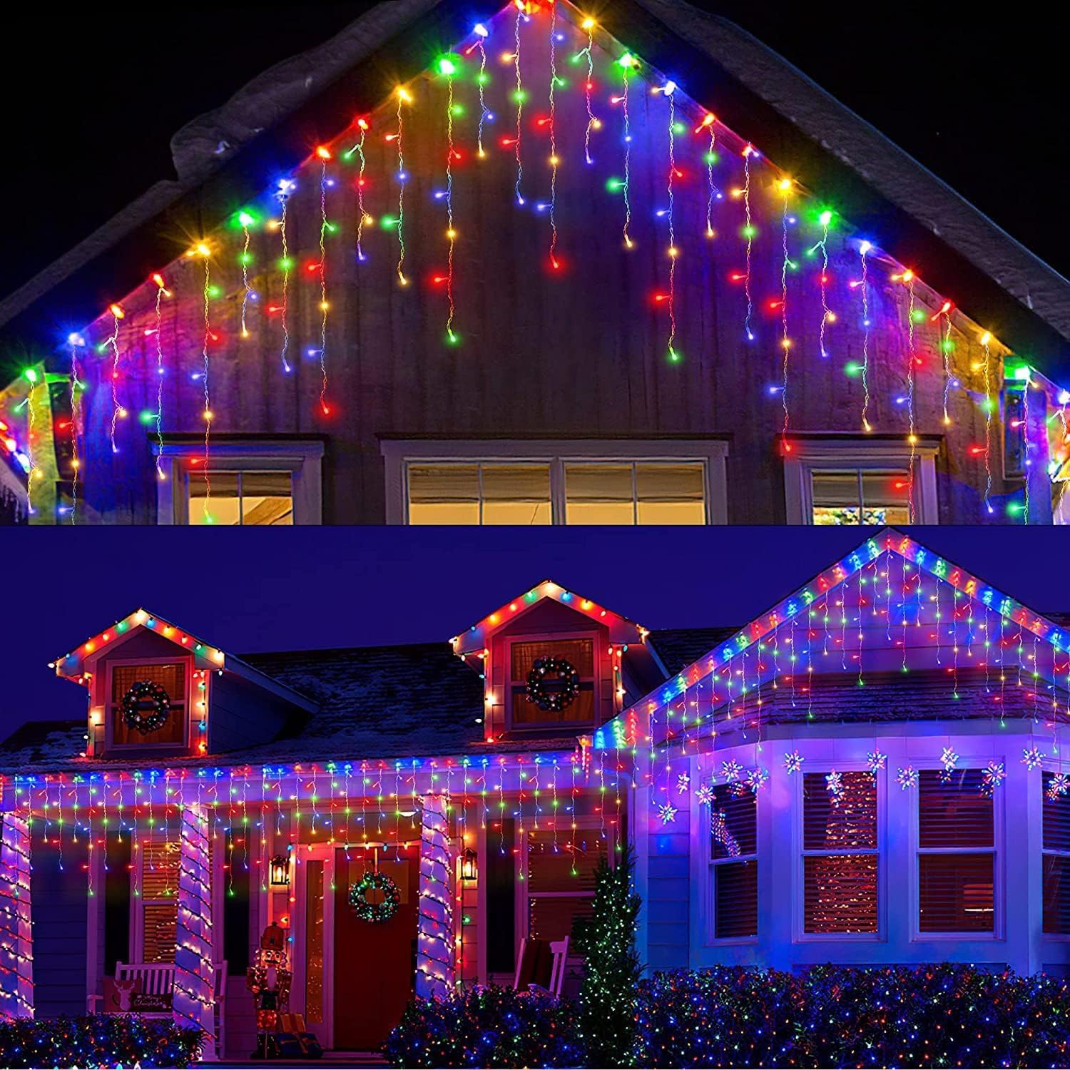 AMMICCO - Cortina luminosa para exterior, interior y ventana, impermeable, 8 modos, luces de Navidad, decoración, boda, balcón, terraza, fiesta de fiesta de cumpleaños (5 m, colorido)