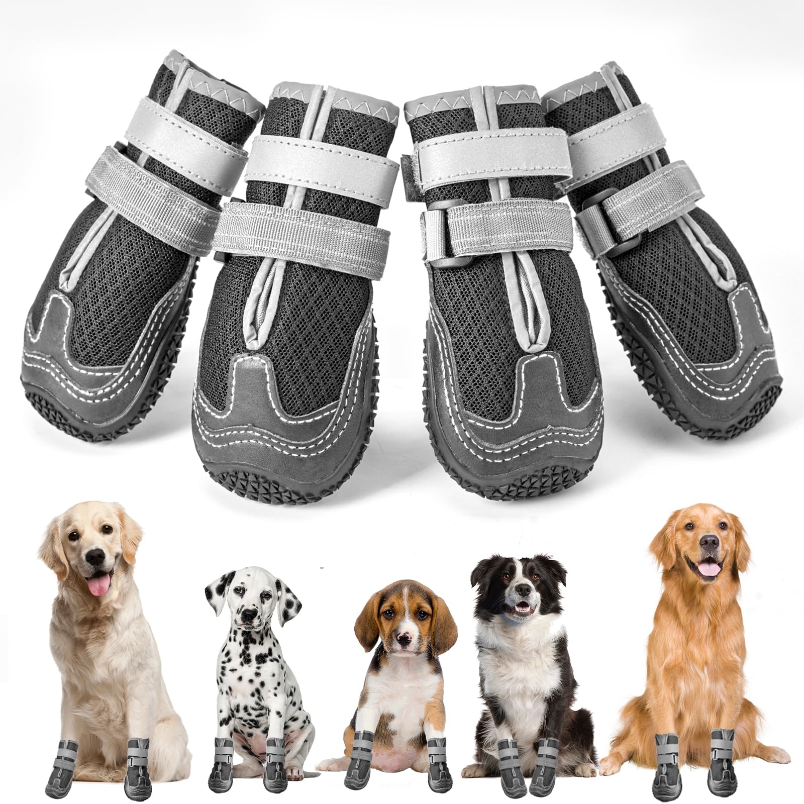 Ohcozzy Dog Shoes with Breathable Mesh, Anti-Slip Dog Boots with Reflective Straps