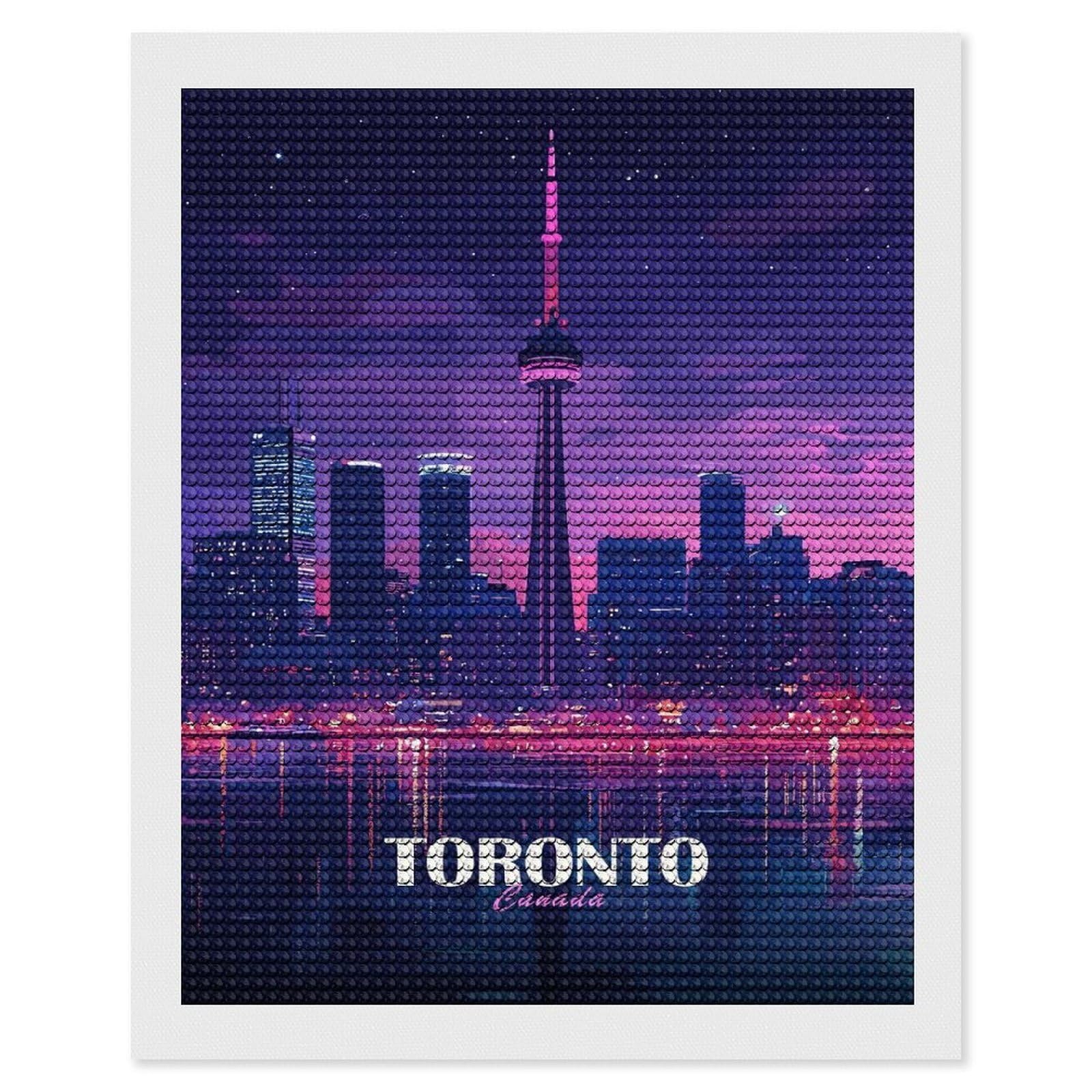 Junmoney Toronto Canada Skyline at Night Diamond Art Kit 16"x20", Vintage Style Decor, Stress Relief Craft, Decor Project, Relaxing DIY, Creative Hobby
