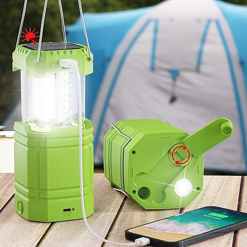 Linterna LED eléctrica de campamento para emergencia, 3000 linterna solar de manivela de gran capacidad con tiempo de juego de 8 horas, luz de