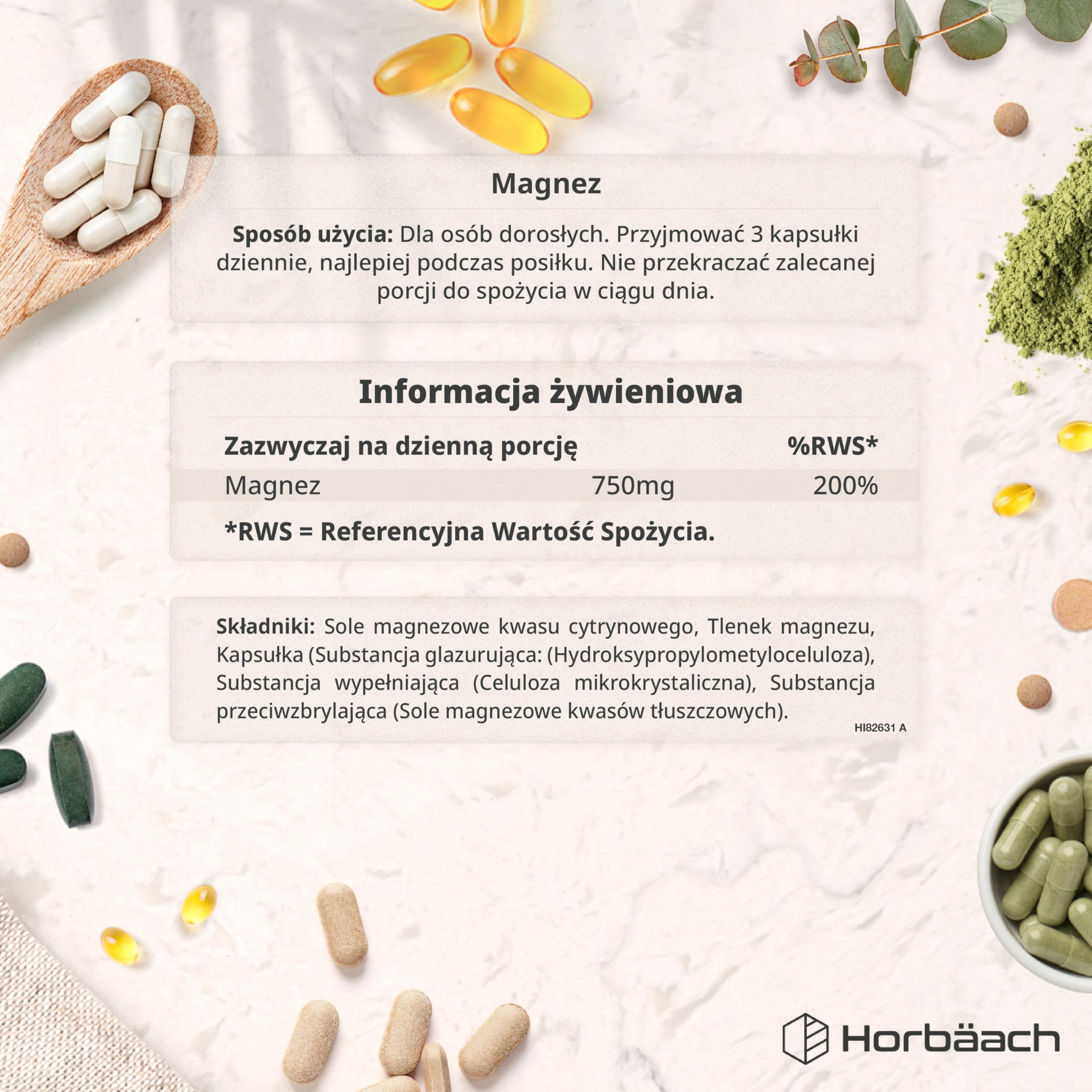 Cytranian Magnezu 2500 mg | Wysoka Dawka 750 mg Czystego Magnezu (Magnez Elementarny) | Cytryniany i Tlenki | 180 Kapsułek Wegańskich - Zapas na 2 Miesiące | marki Horbaach