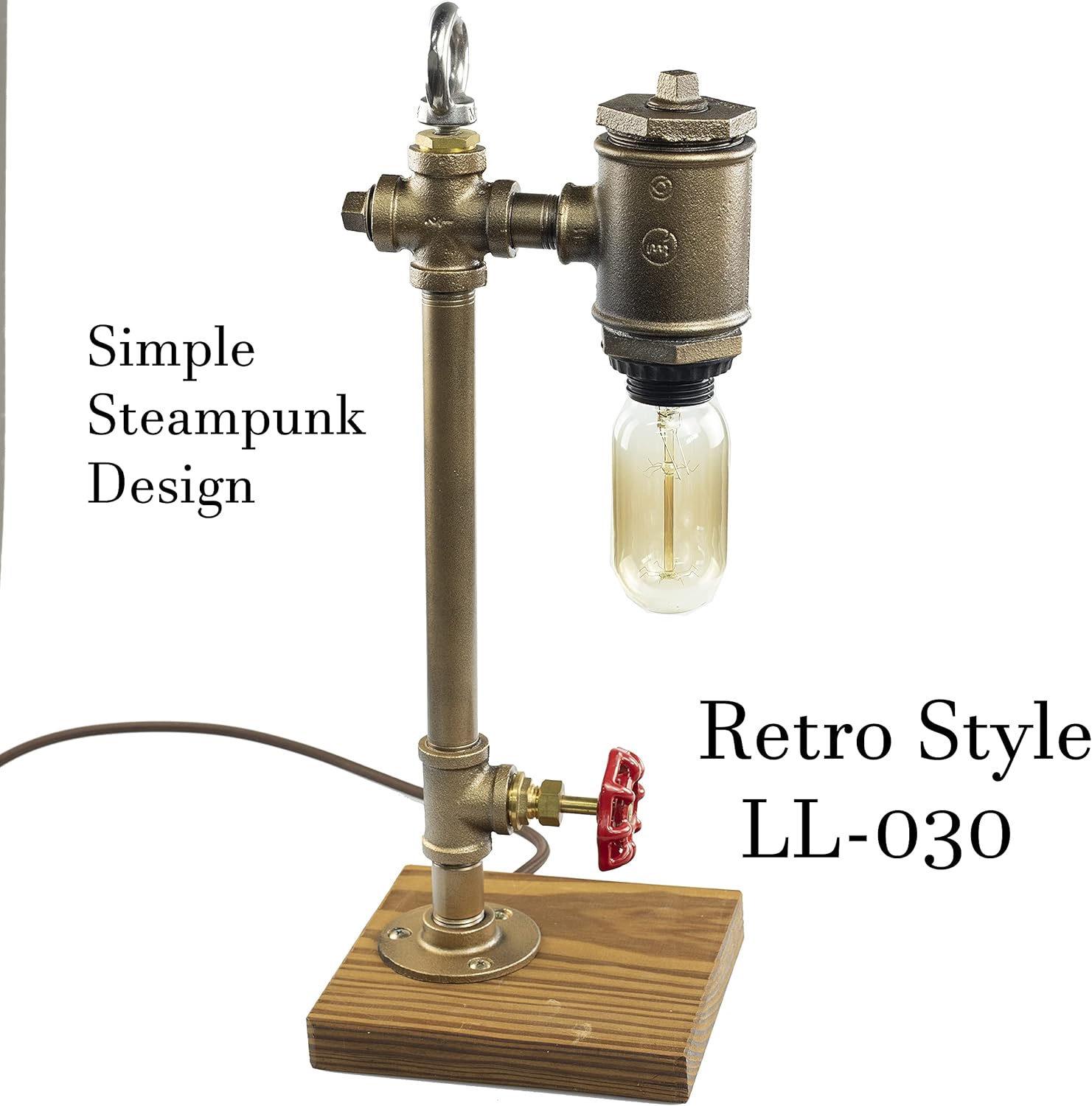 Steampunk Lamp with Dimmer, Dimmable Loft Style Industrial Vintage Antique Style Light with Bulb, Wood Base with Iron Piping Desk Lamp, Retro Desk Lamp LL-030