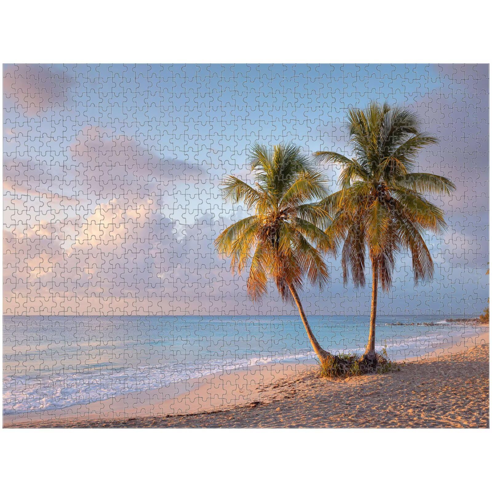 2000 elementów, puzzle dla dorosłych, palmy kokosowe i plaża, drewniane puzzle 1T#957