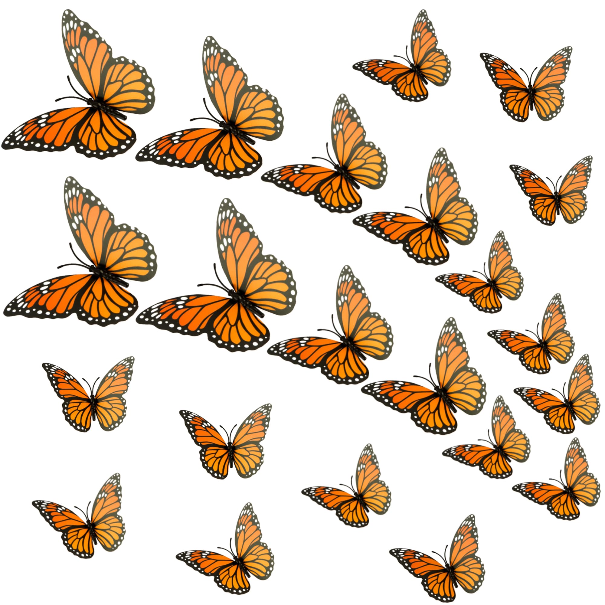 Monarch Butterfly Decorations 24 Pcs Butterfly Wall Decor 3D Orange Fake Butterflies Realistic Butterflies for Crafts Day of The Dead Halloween Party