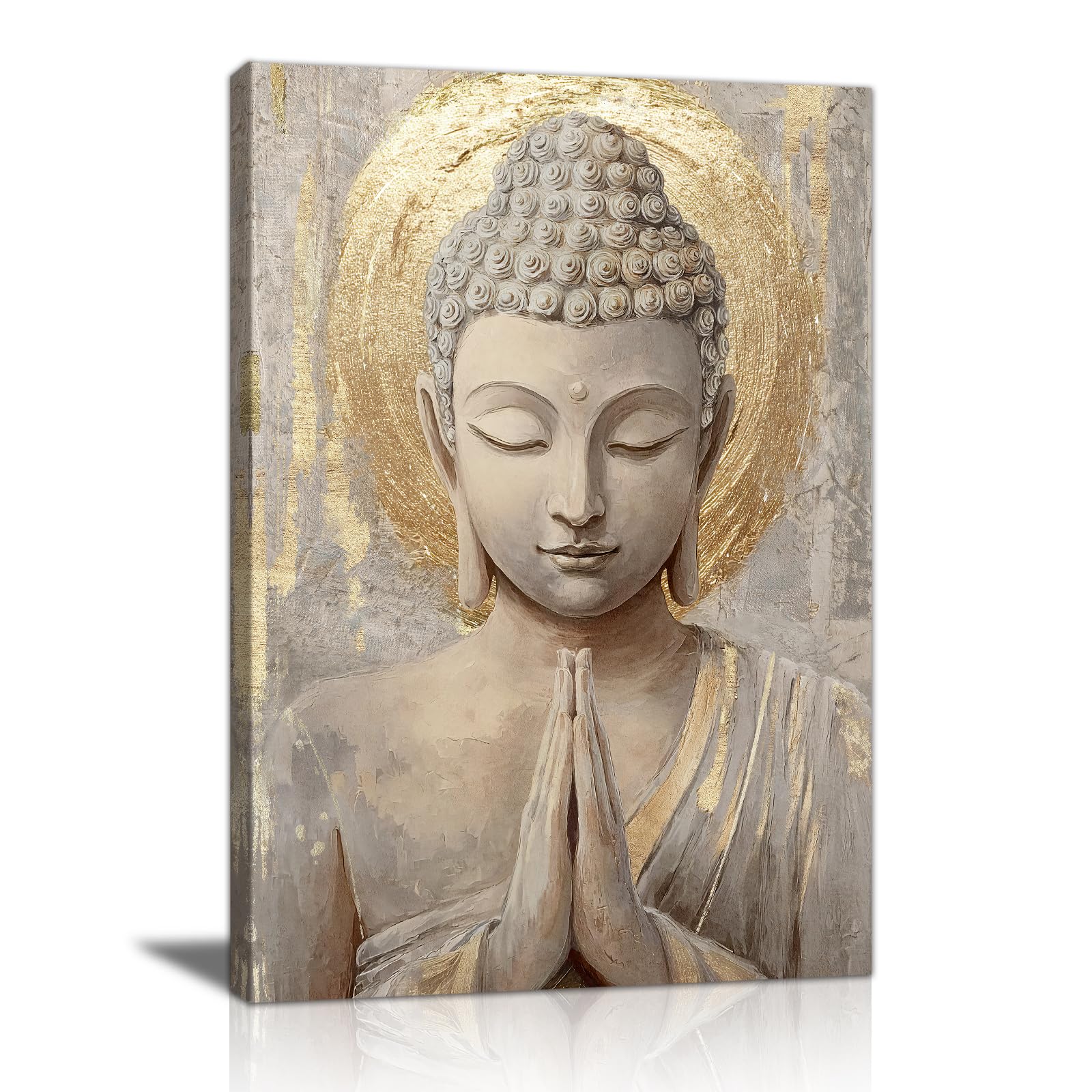 FajerminArt Gold Buddha Statue Canvas Wall Art Buddhist Spiritual Meditation Wall Pictures Beige Religious Buddha Canvas Painting Posters Prints Wall Decor for Yoga Spa Living Room Bedroom 40X60cm — image 1