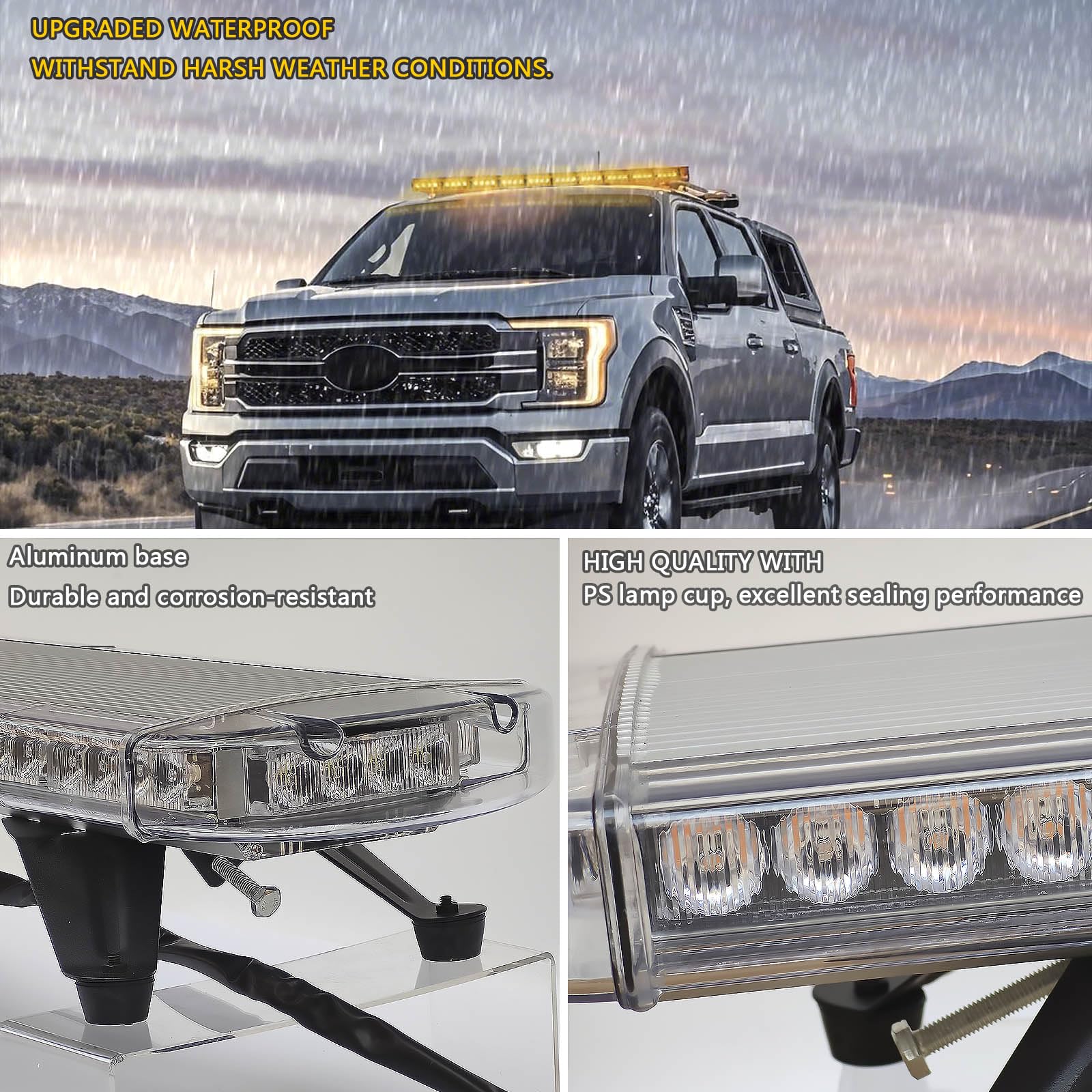 12V 24V 88LED Luce stroboscopica 17 modalità Flash Barra impermeabile Luce di avvertimento Segnale di pericolo per navi da rimorchio per camion (ambra, 47 pollici 88 W)…