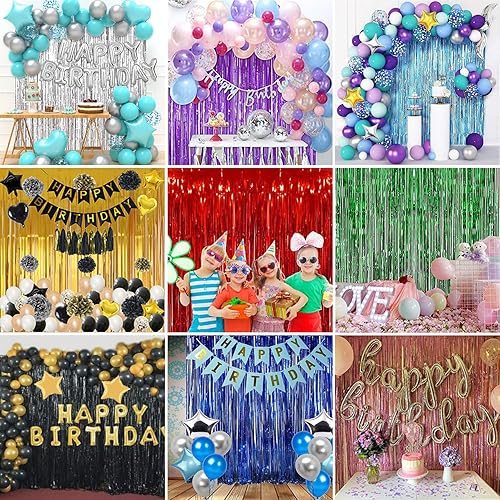 Miniatura 6 de Paquete de 2 cortinas de flecos de papel de oropel azul claro de 3.3 x 8.2 pies, cortinas de flecos de oropel azul claro para fiestas, bodas,