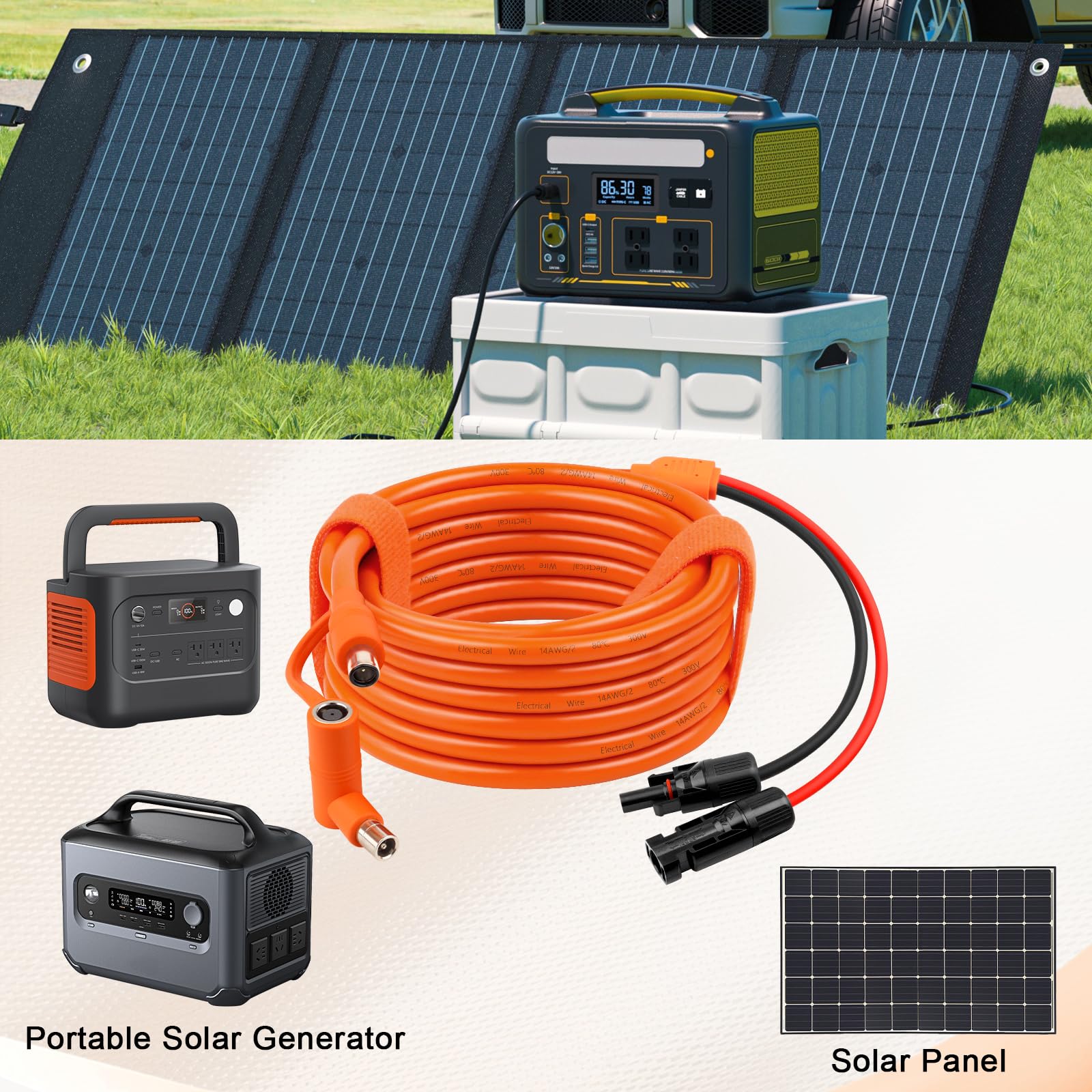 MOOKEERF Cable de extensión de carga solar a CC de 8 mm, 12 AWG + 14 AWG, cable solar con conector de panel solar a DC7909/8020, compatible con Anker, GZ Yeti, BLUETT, Jackery estación de energía