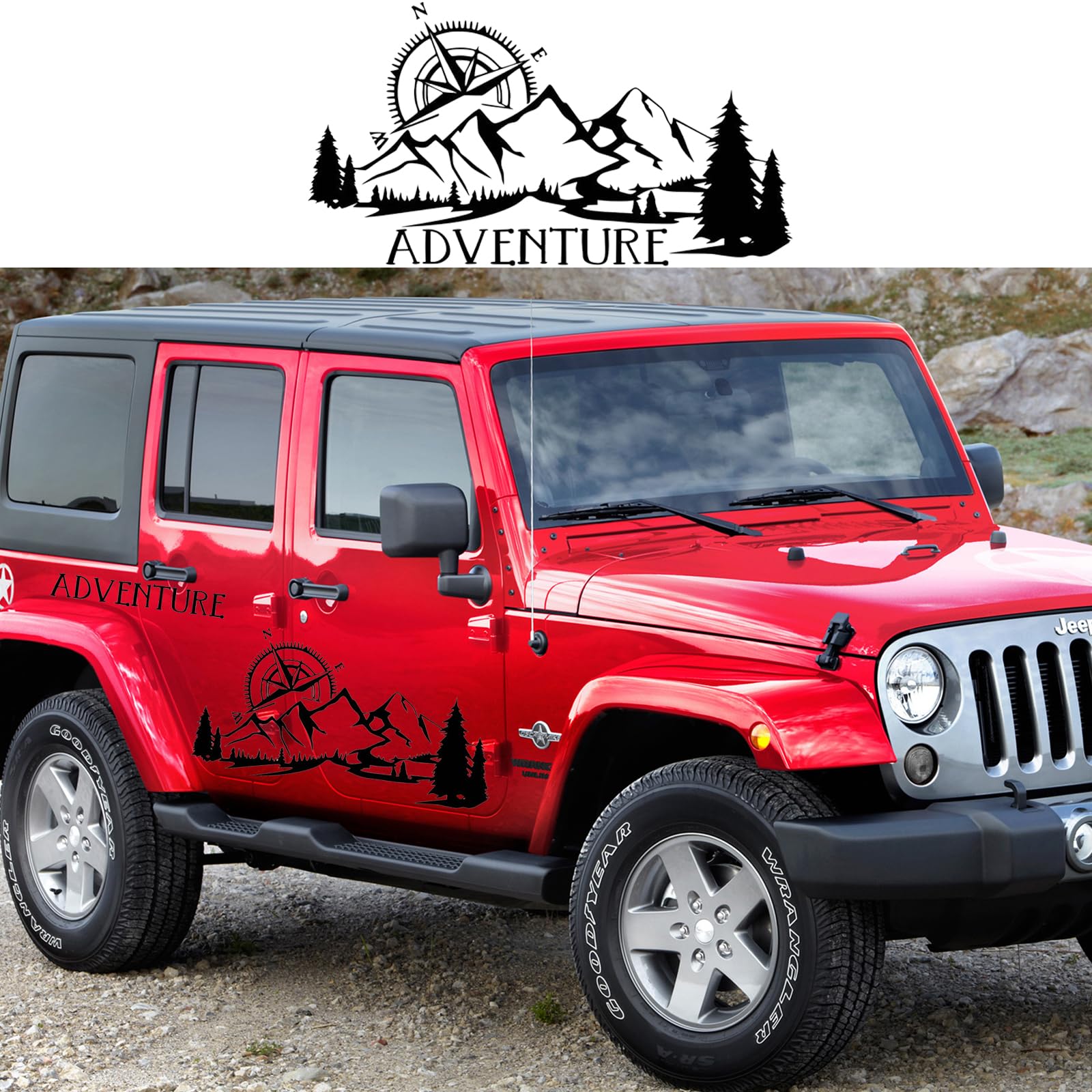 Autocollant Boussole Montagne Pour Voiture - Décalque Vinyle 40x32cm Imperméable Et Réfléchissant