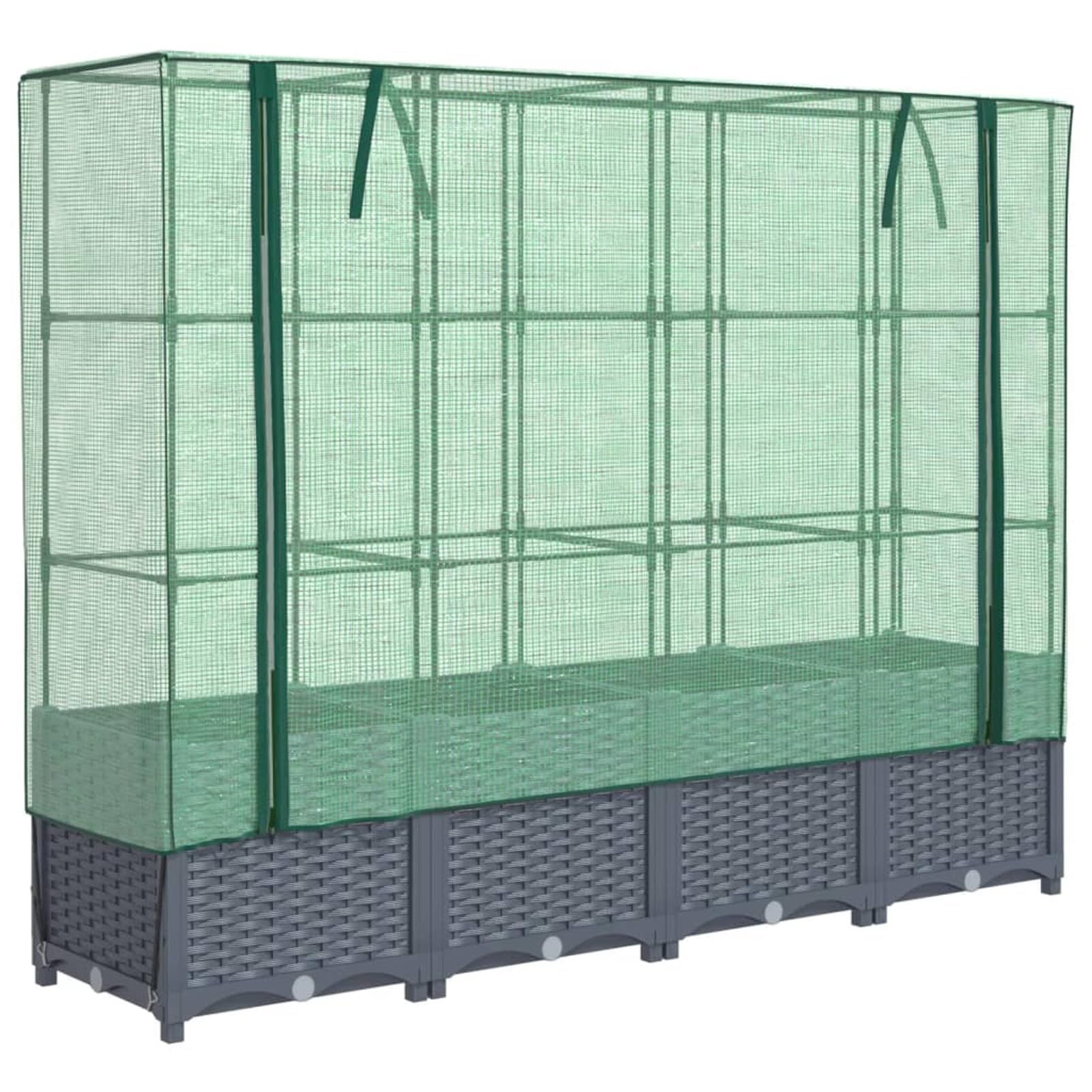 Homgoday Hochbeet mit Gewächshaus-Aufsatz Pflanzkasten Gemüsebeet Blumenbeet Blumenkasten Gartenbeet Pflanzbeet Frühbeet für Balkon Garten Terrasse Rattan-Optik 160x40x138 cm Dunkelgrau