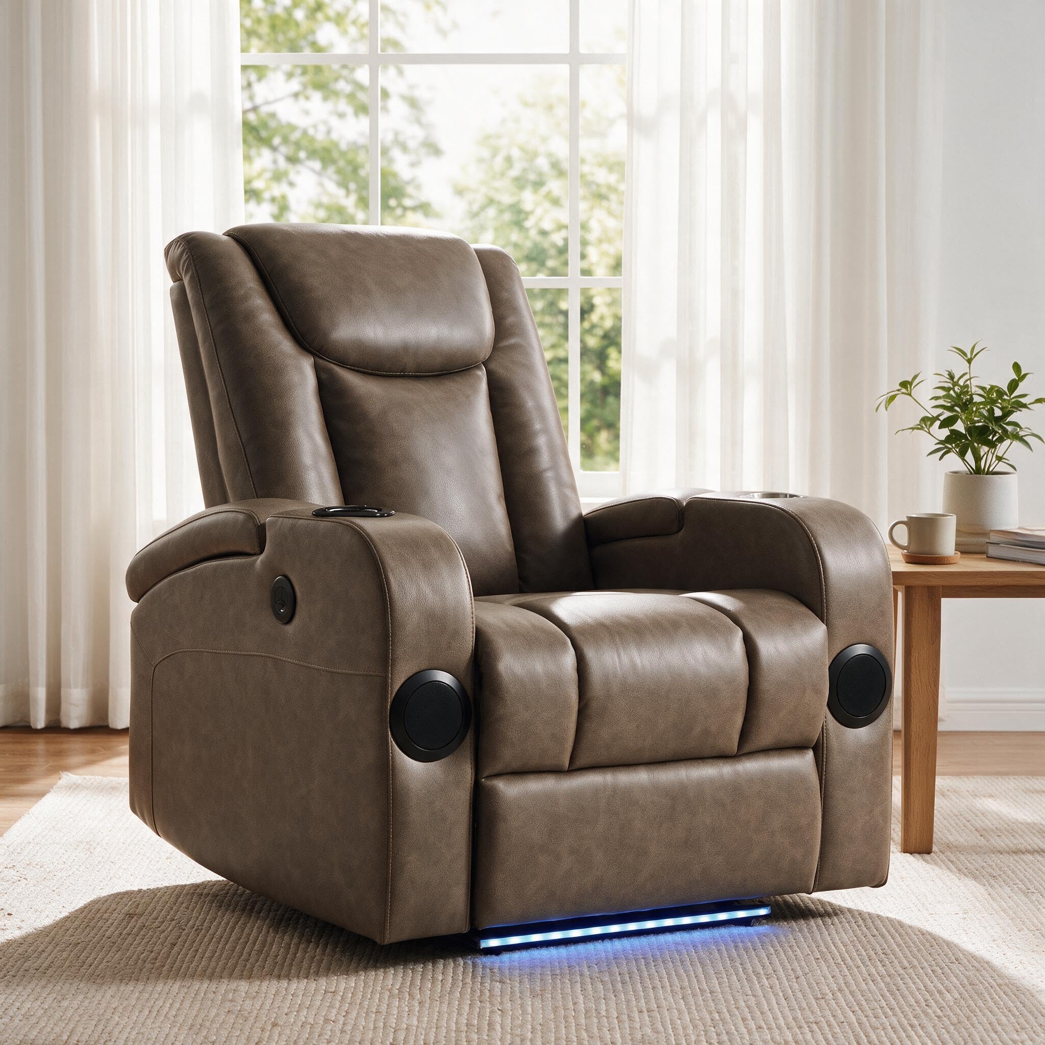 Power Recliner Chair, Reclining Sofa with Bluetooth Speakers, Brown