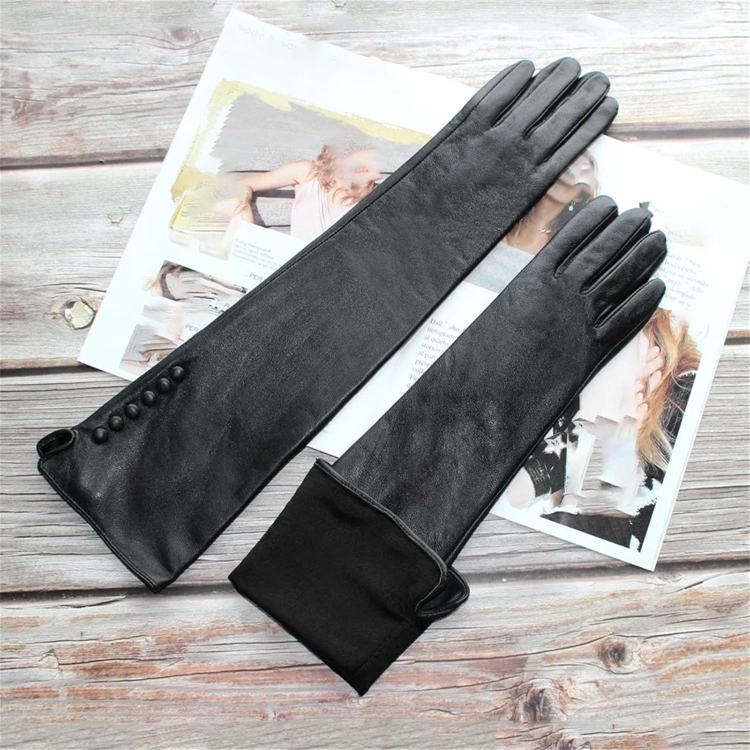 Damen Lange Lammfell Handschuhe Echtes Leder Mode Gefüttert Winter Warme Handschuhe Knopf Stil, Button Style, 8