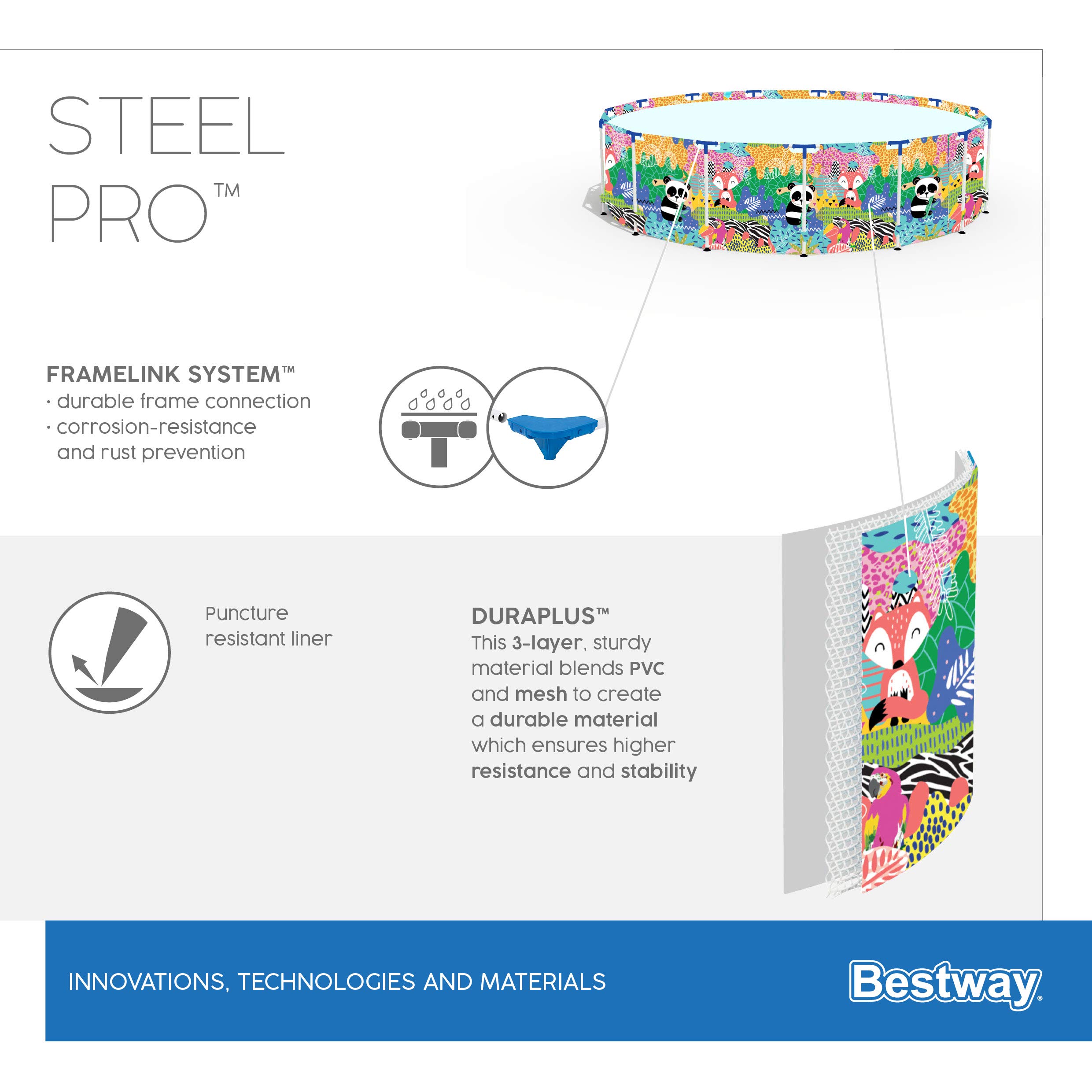 Bestway Steel Pro Frame Pool, 274 x 66 cm, ohne Pumpe, rund, bund, multicolor