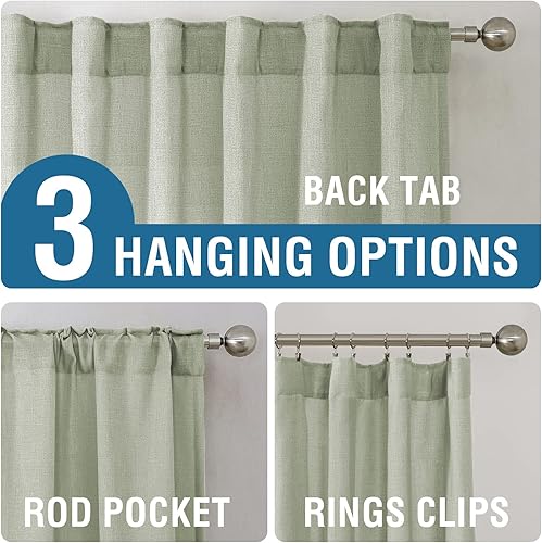 Miniatura 3 de H.VERSAILTEX Cortinas de lino natural de 63 pulgadas de largo para sala de estar, 2 paneles con pestañas traseras, bolsillo texturizado, filtrado de