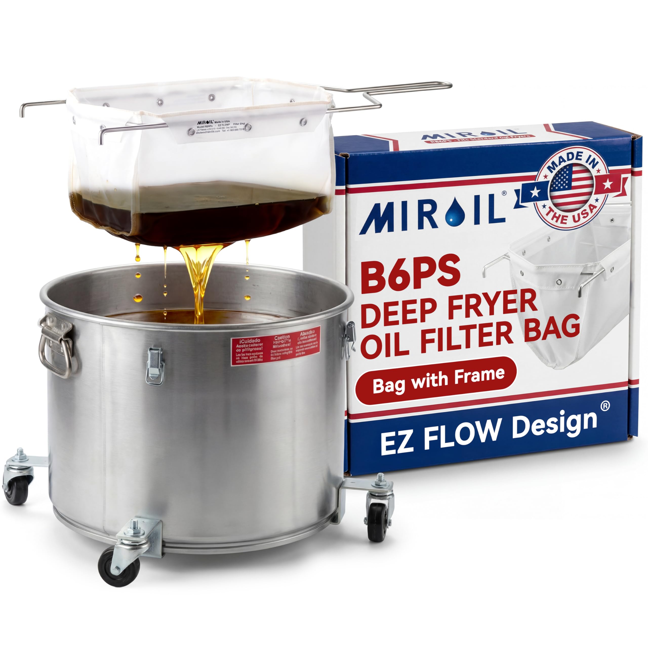 Miroil B6PS Fryer Filter Bag & Frame, MirOil EZ Flow Filter Bag Combination, Part 02852, Use to Filter Fry Oil, Suitable for 70 lb Polishing Oil, Durable, Easy to Clean with Hot Water
