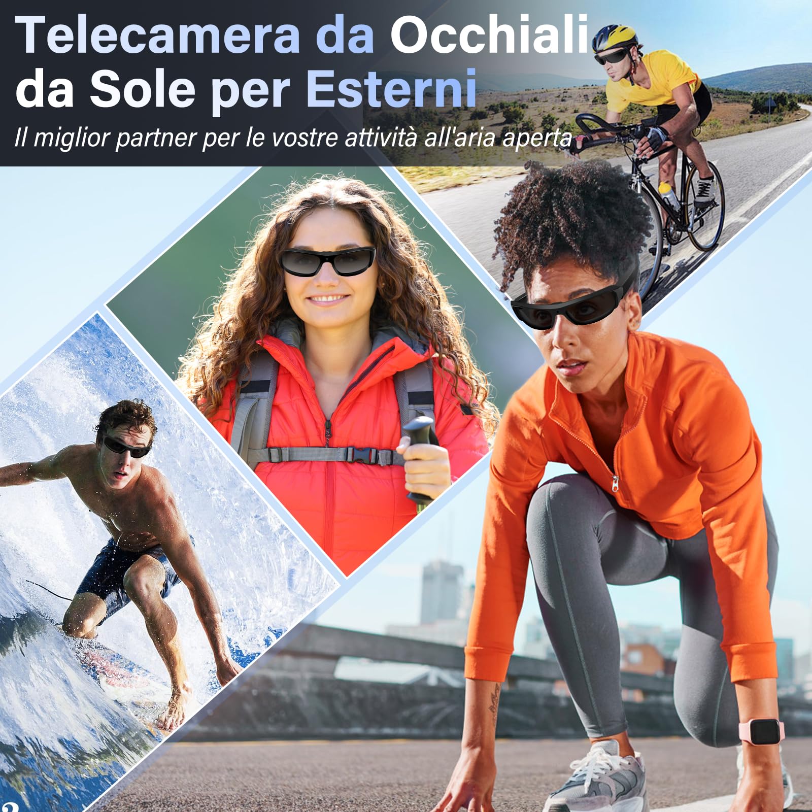 Telecamera Nascosta Occhiali da Sole, Mini Telecamera Spia, HD Action Cam Sport Occhiali Fotocamera per Gli Sport Esterni Protezione UV