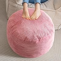 Vista 7 de HIGOGOGO Puf Otomán Redondo Relleno, Pufs a Cuadros con Relleno de Trozos de Espuma, Puf Esponjoso y Peludo Taburete Otomán de Almacenamiento, 20 X