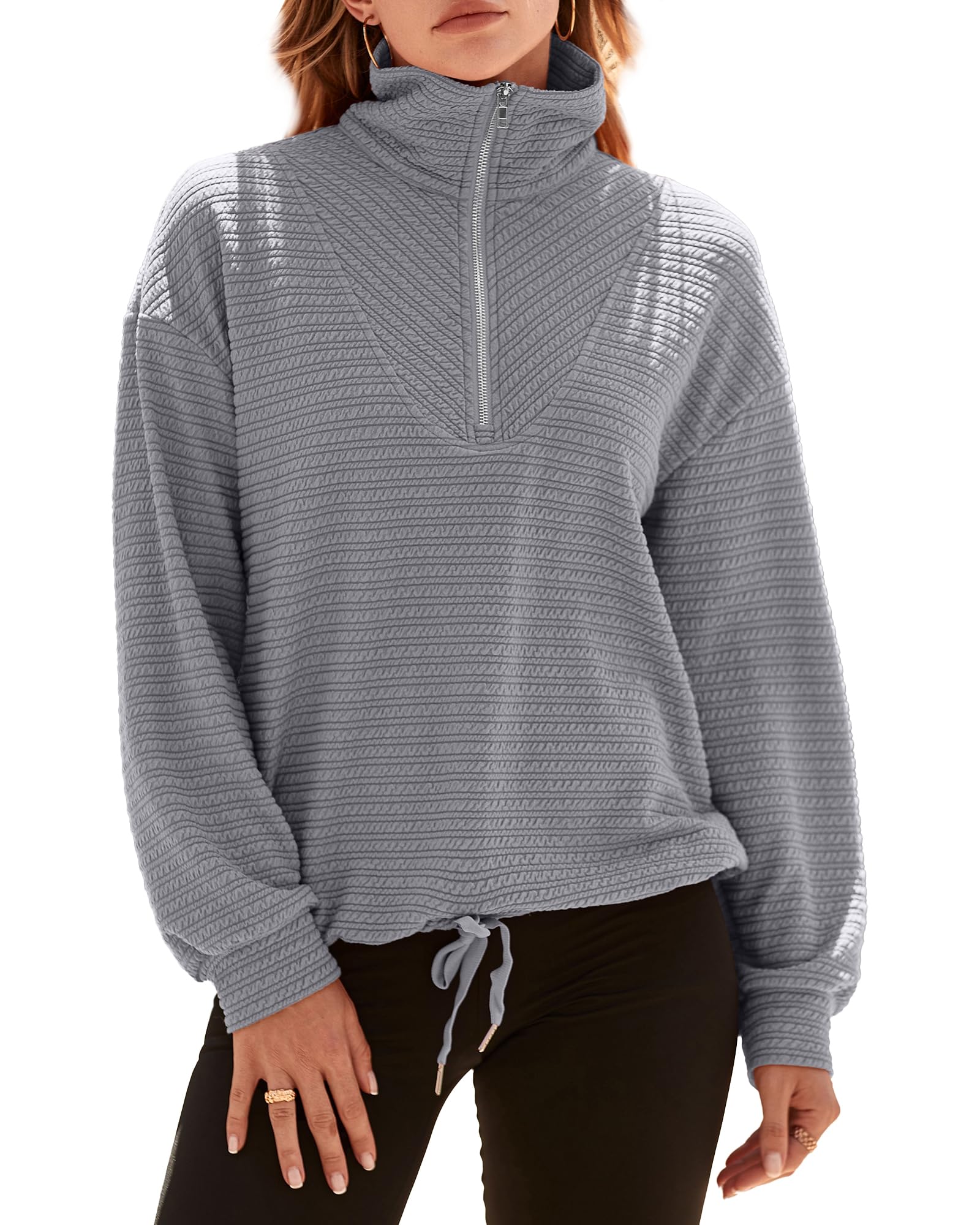 BTFBMWomen Casual Half Zip Sweatshirts Lapel Drawstring Loose Long Sleeve Pullover 2023 Fall Winter Trendy Y2K Clothes