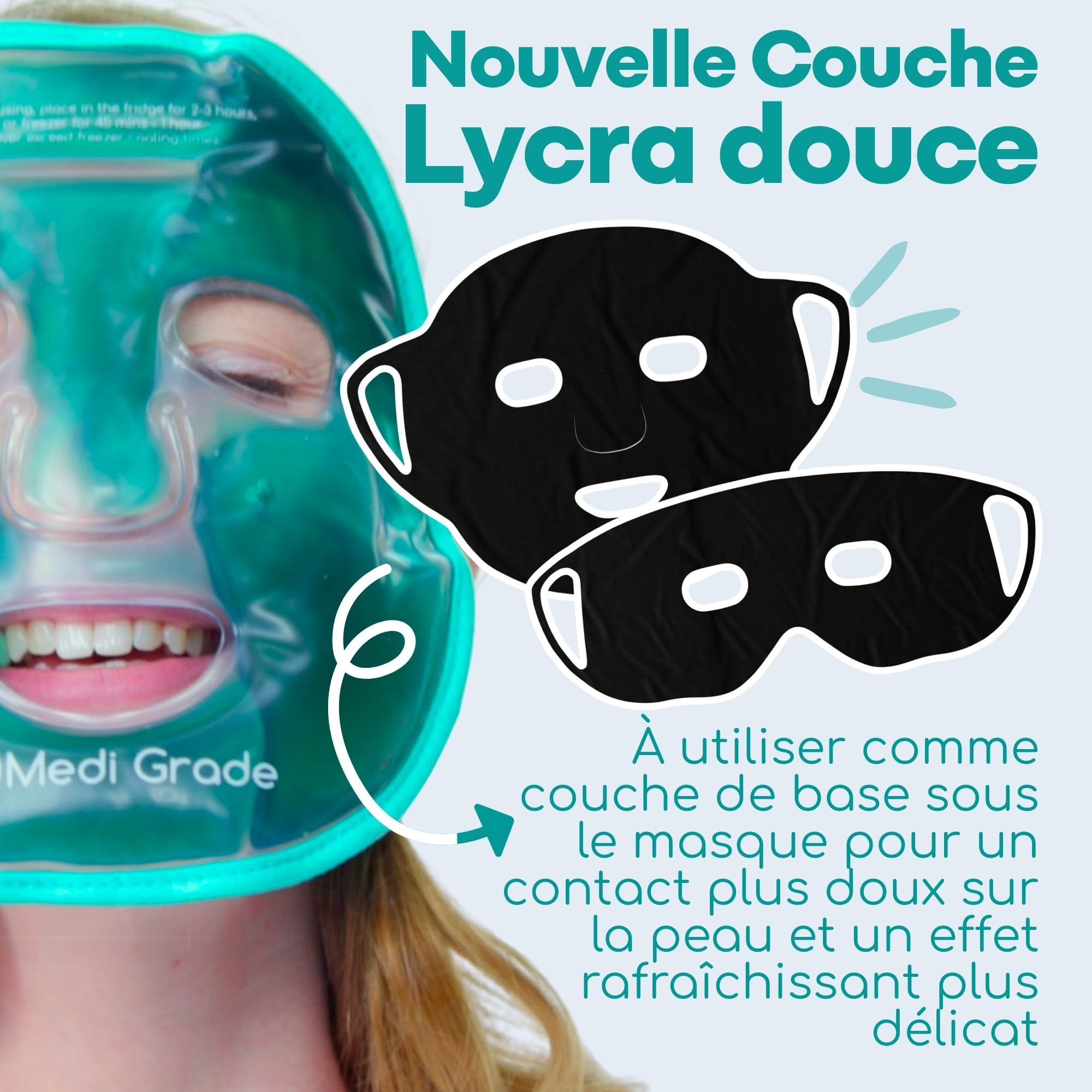 Masque Visage et Masque Anti Cerne Rafraichissant pour le Visage Complet de Medi Grade – Avec Gel Yeux – Pochette refroidissante incluse – Atténue les Poches