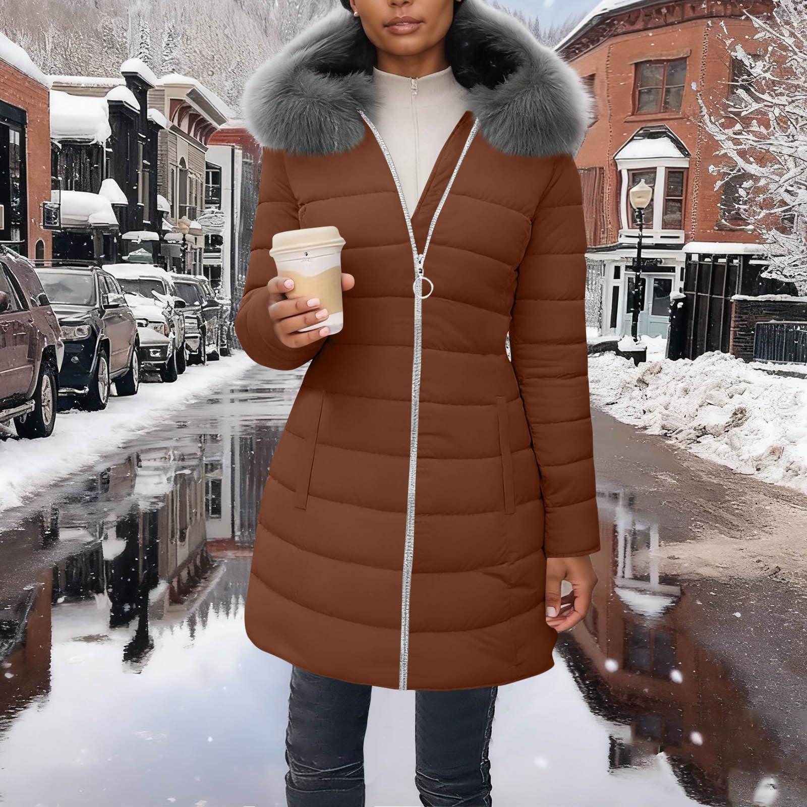 HAOLEI Abrigos de Invierno para Mujer,Abrigo Largo Invierno Chaqueta Acolchado Cálido Abrigos Gruesa Plumifero Chaquetas Polar Elegante Parka Prueba de Viento con Capucha para Diario y Al Aire Libre