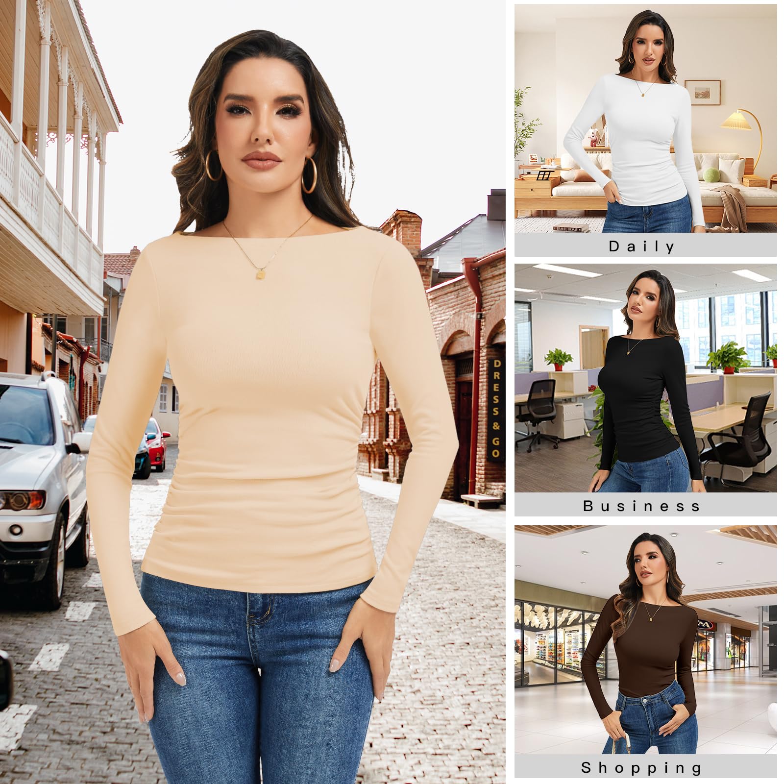 Maglietta termica a maniche lunghe da donna, con scollo a sottomarino, a maniche lunghe, in pile, termica, per l'inverno