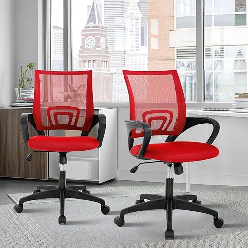 Vista 11 de Silla de oficina de malla, silla de computadora con respaldo medio, silla de oficina ergonómica con ruedas y soporte lumbar, sillas de oficina Negro