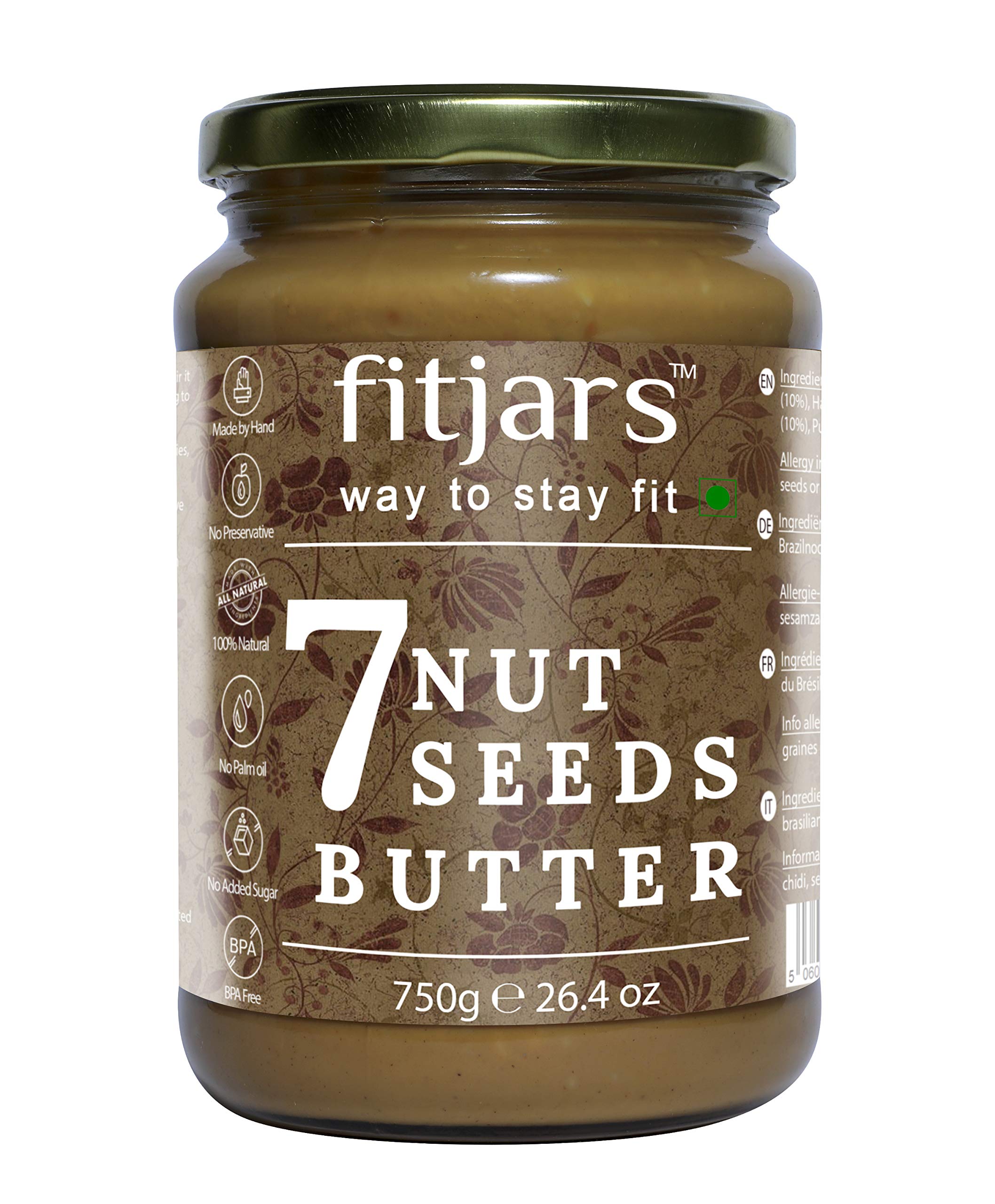 FITJARS Stone Ground Keto Vegan All Natural Gourmet 7 Nut and Seeds Butter(Almonds,Cashews,Brazilnut,Hazelnut Chia Seeds,Flax Seeds,Pumpkin Seeds), 750 g (B07NHFPF4Q) Amazon Price History, Amazon Price Tracker