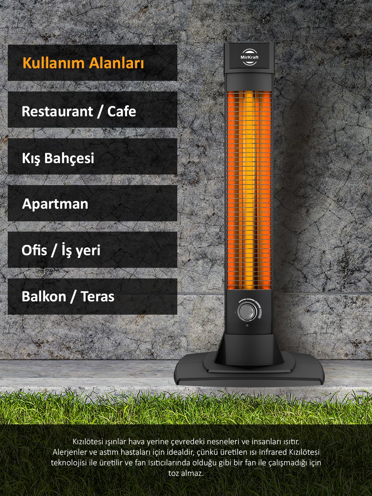 Heizstrahler Infrarot-Stand-Heizstrahler mit 2500 Watt und Kohlenstoff-Heizelement