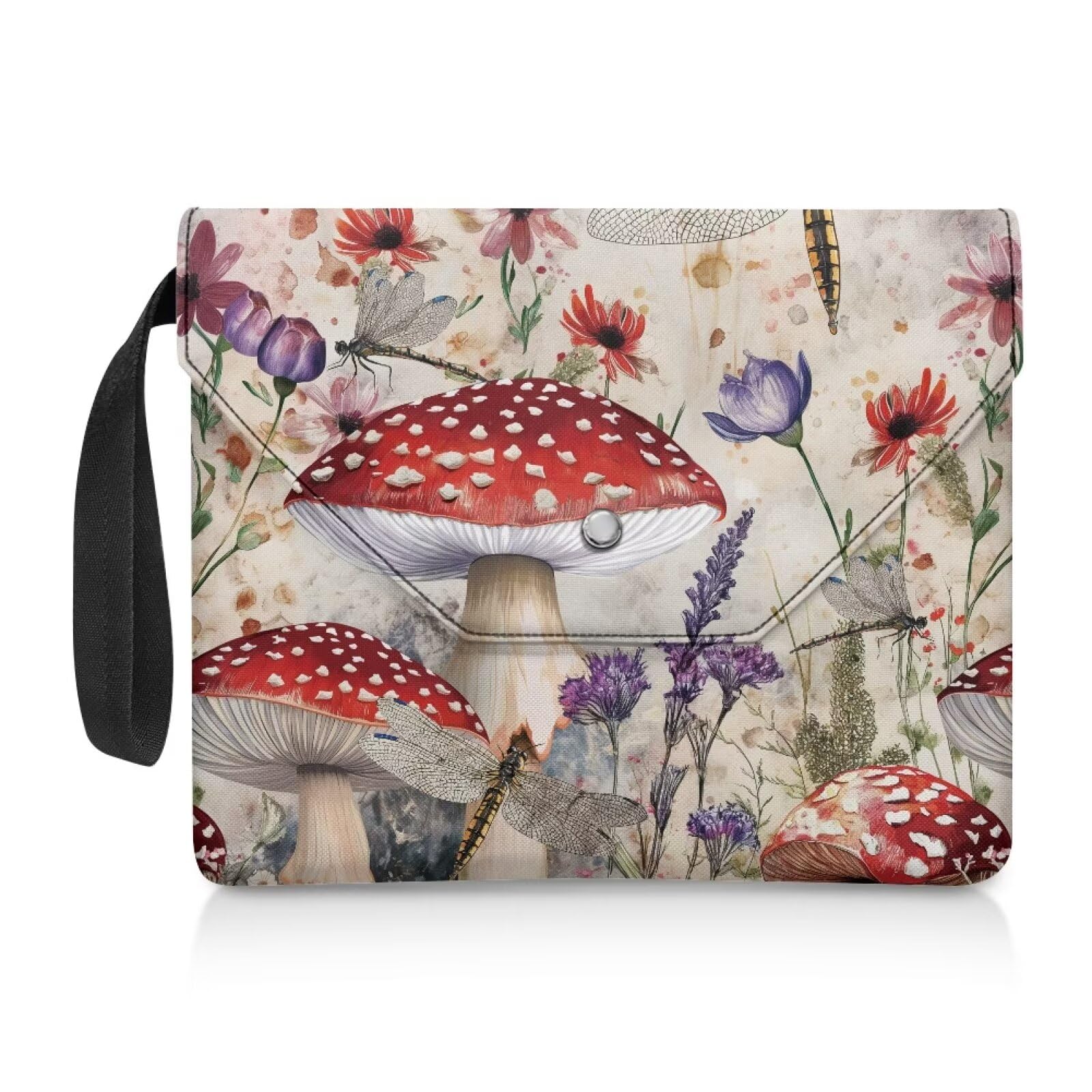 NETILGEN Book Protector Pouch Sleeve for Women Men Kids Washable Book Covers for Book Lovers Paperbacks Hardcover Notebook Bible Journal Textbooks, Mushroom Flower Retro