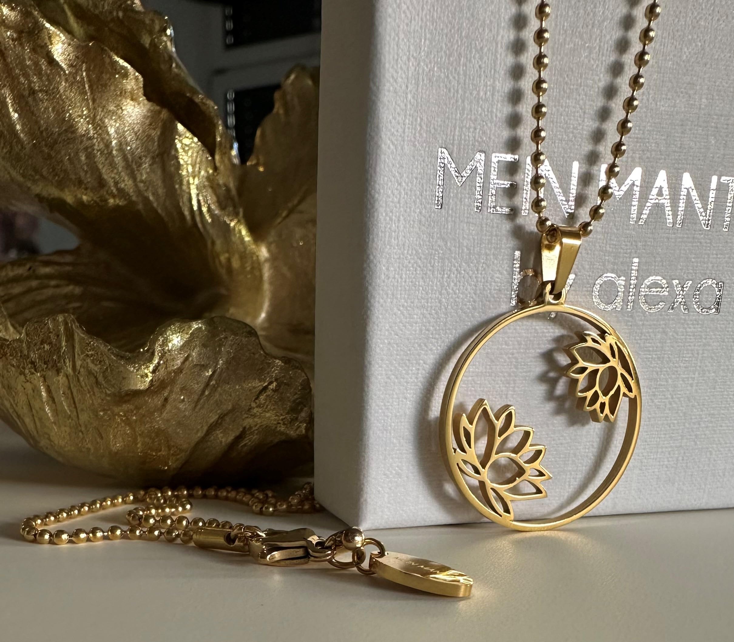 LOTUSBLUMEN Anhänger mit Kugel-Kette Edelstahl Hypoallergen in Silber, Gold oder Roségold