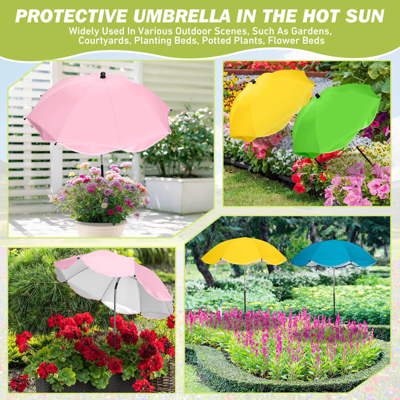 Lot de 4 parapluies pour plantes d'extérieur, parasol de jardin de 66 cm plus grand pour parterres de jardin, plantes en pot
