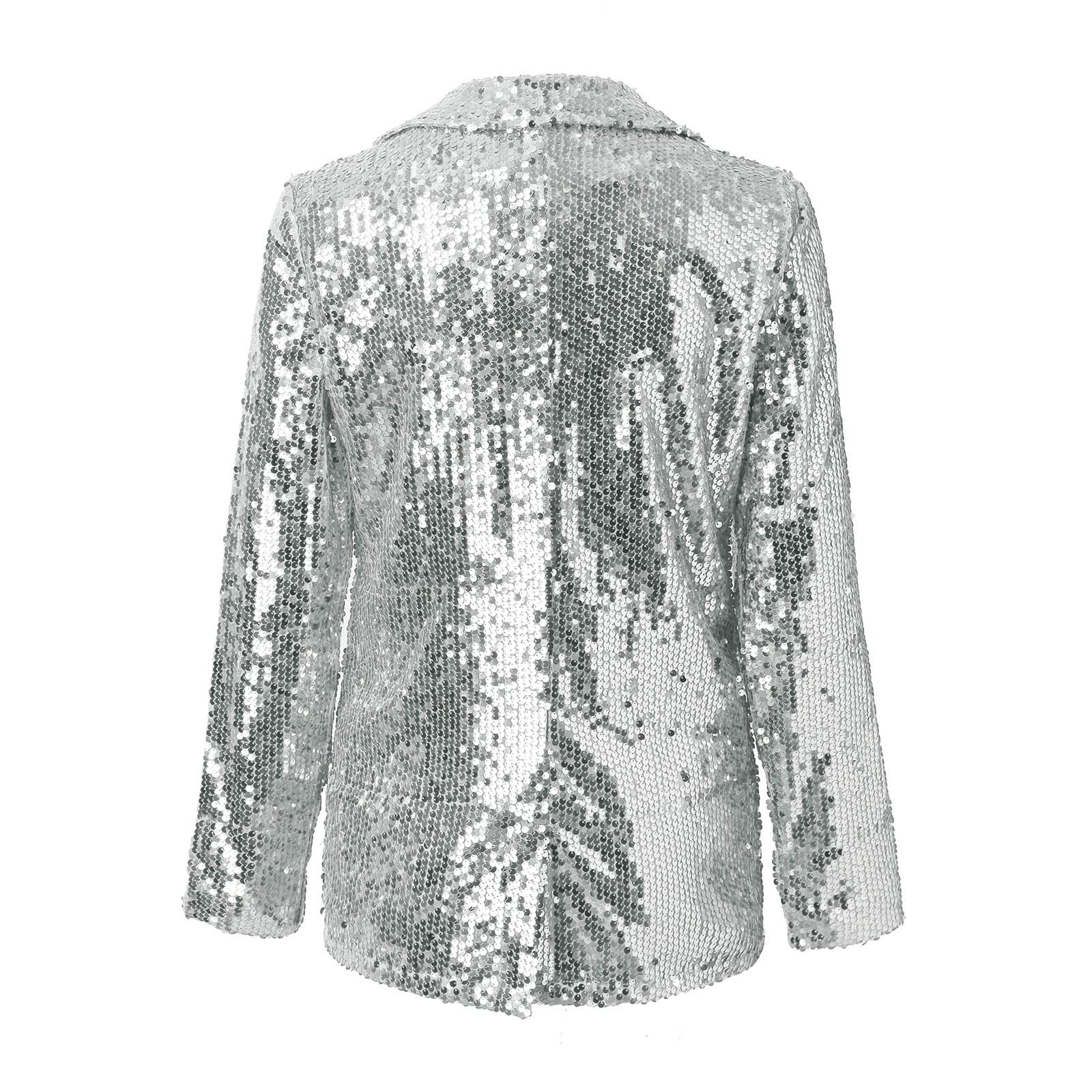 Générique Femmes Veste Paillettes Sequin Casual Manches Longues Glitter Party Brillant Manteau Survêtement