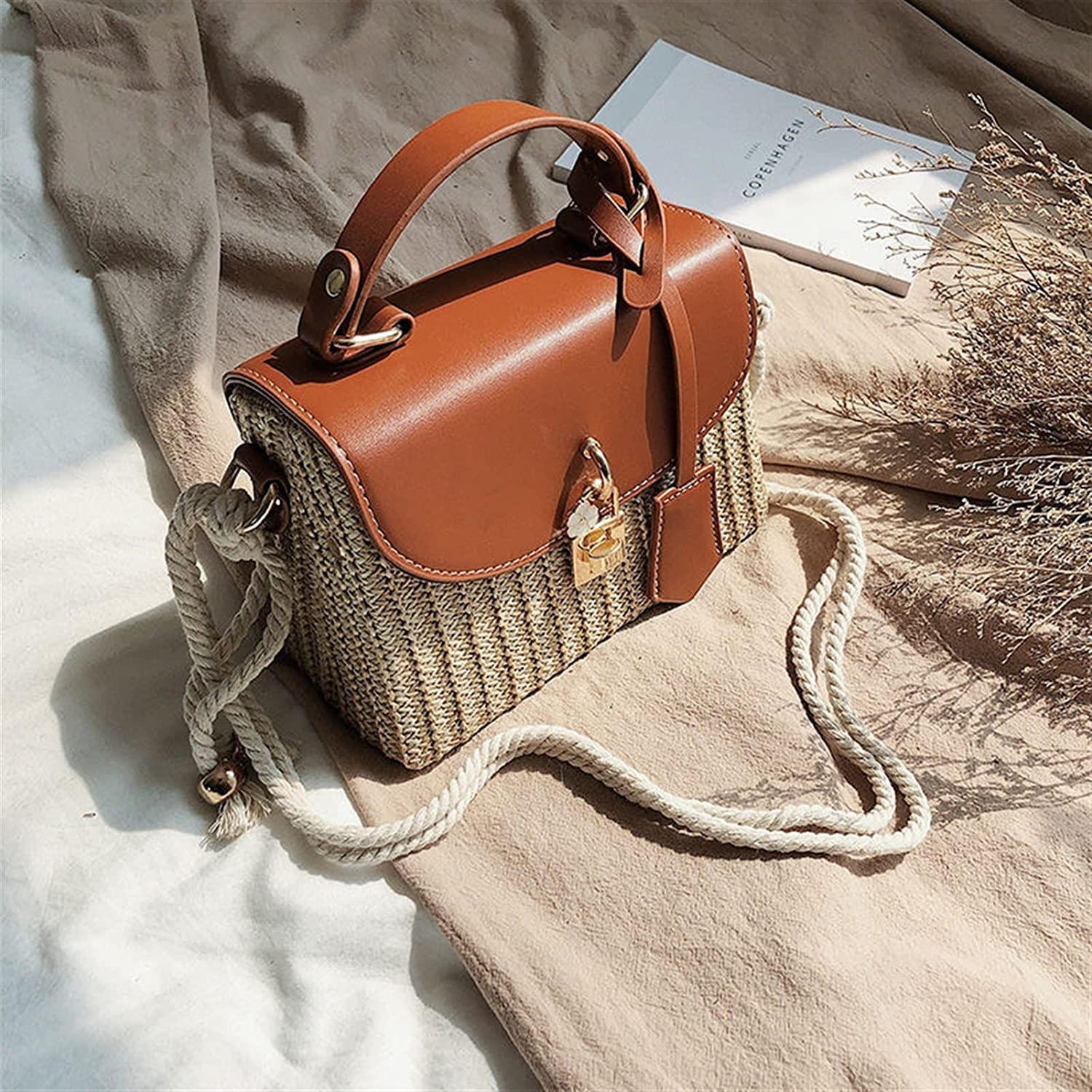 Strohtaschen für Damen, handgewebte Umhängetaschen, Sommer-Strand-Strohtaschen, einfache Taschen für Reisen am Meer