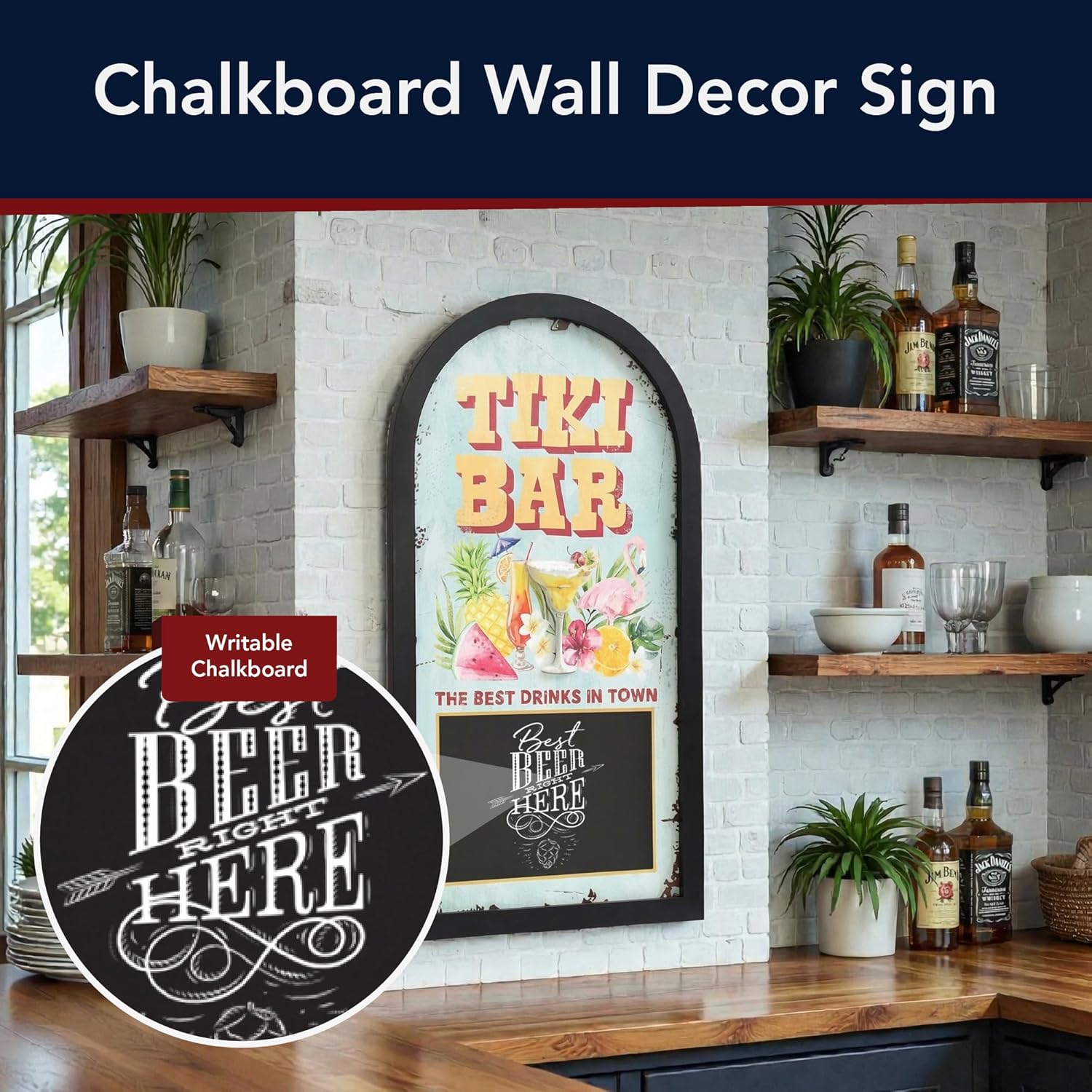American Art Decor Tiki Bar Chalkboard Wall Decor MDF Blackboard Bar Sign Vintage Wall Art for Man Cave, Home Bar, Kitchen, Garage, Game Room, Office, Car Garage Decor