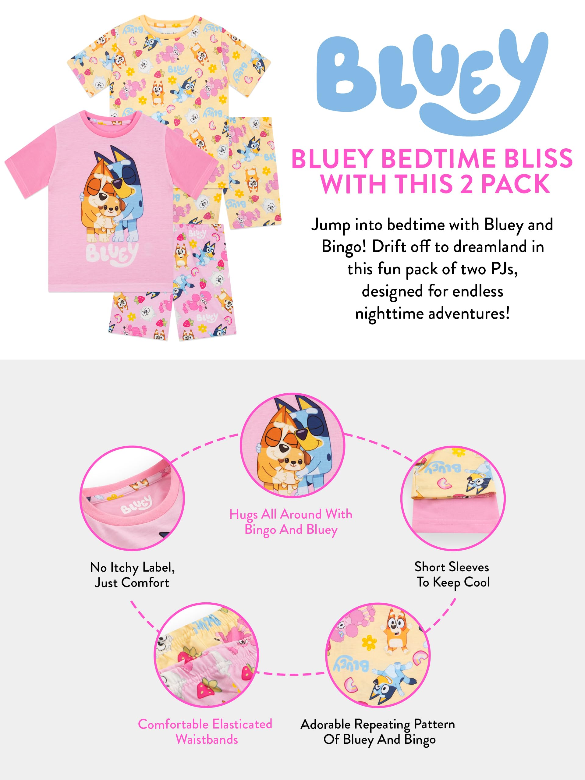 Bluey Pyjama Fille | 2 Paquets De Pyjamas | 2 Paquets Pyjama Enfant Bingo