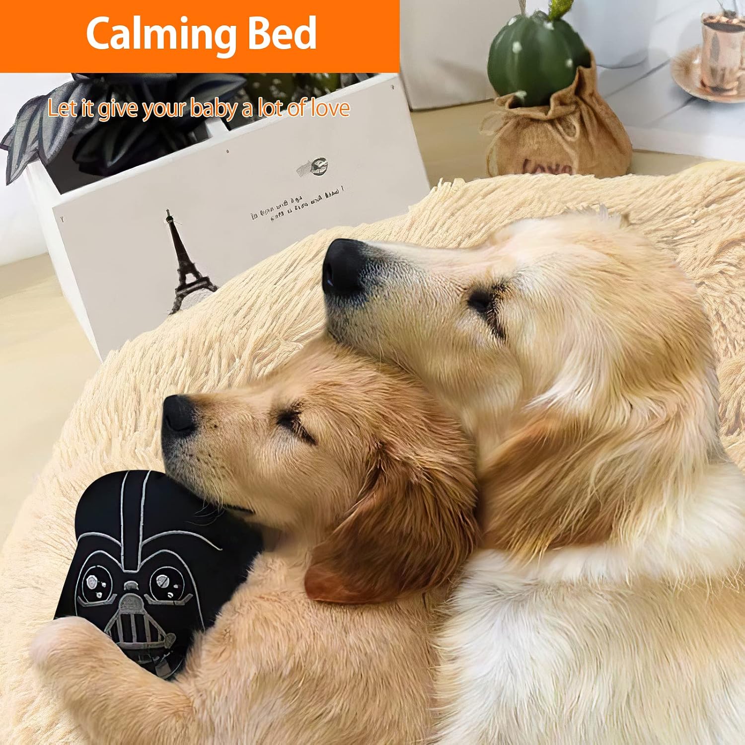 OYANTEN Dog Bed for Medium Dogs Round Calming Donut Large Pet Beds for Medium Dog, Soft Fluffy Warm and Cozy to Improved Sleep, Machine Washable(36in, Champagne)