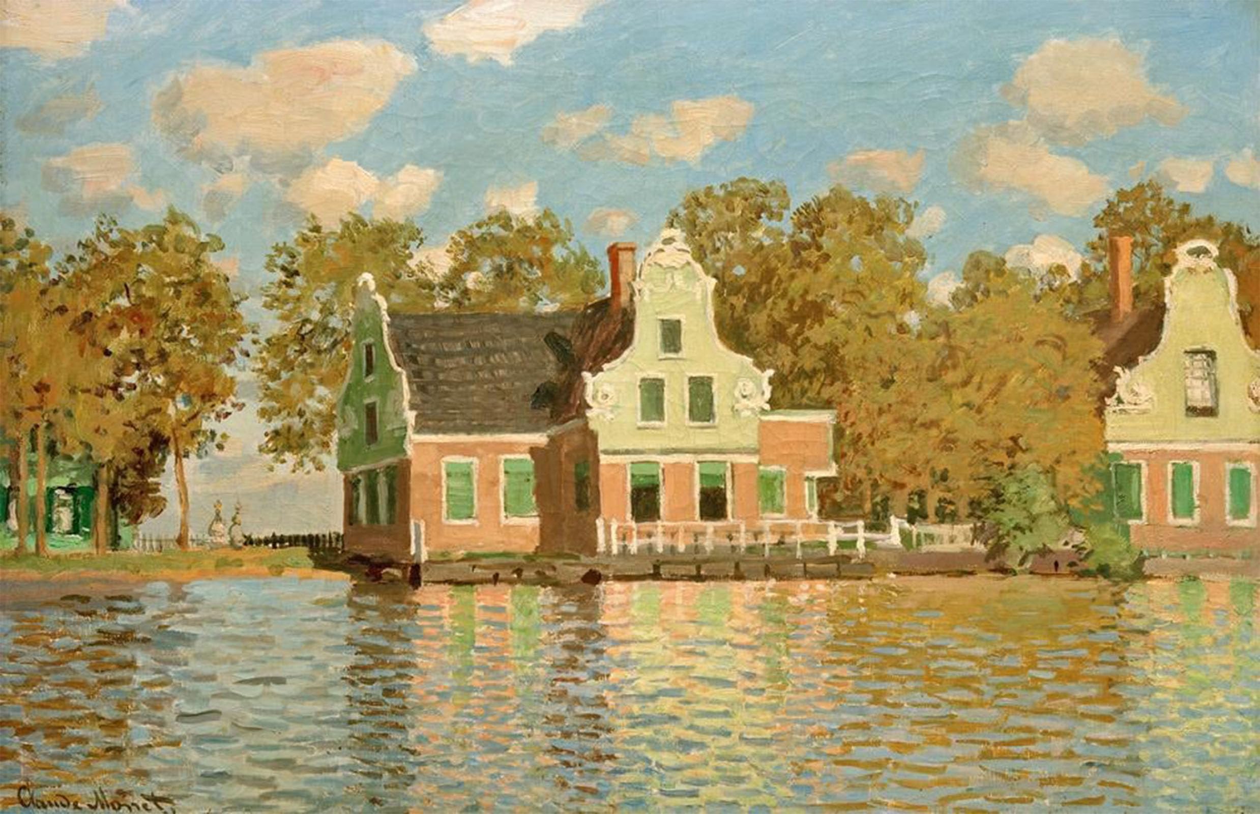 POSTERIIk Vintage Art Print Images Pictures Print Häuser Am Wasser in Zaandam by Claude Monet Modern Colour Posters for Office Home Decor 60x90cm