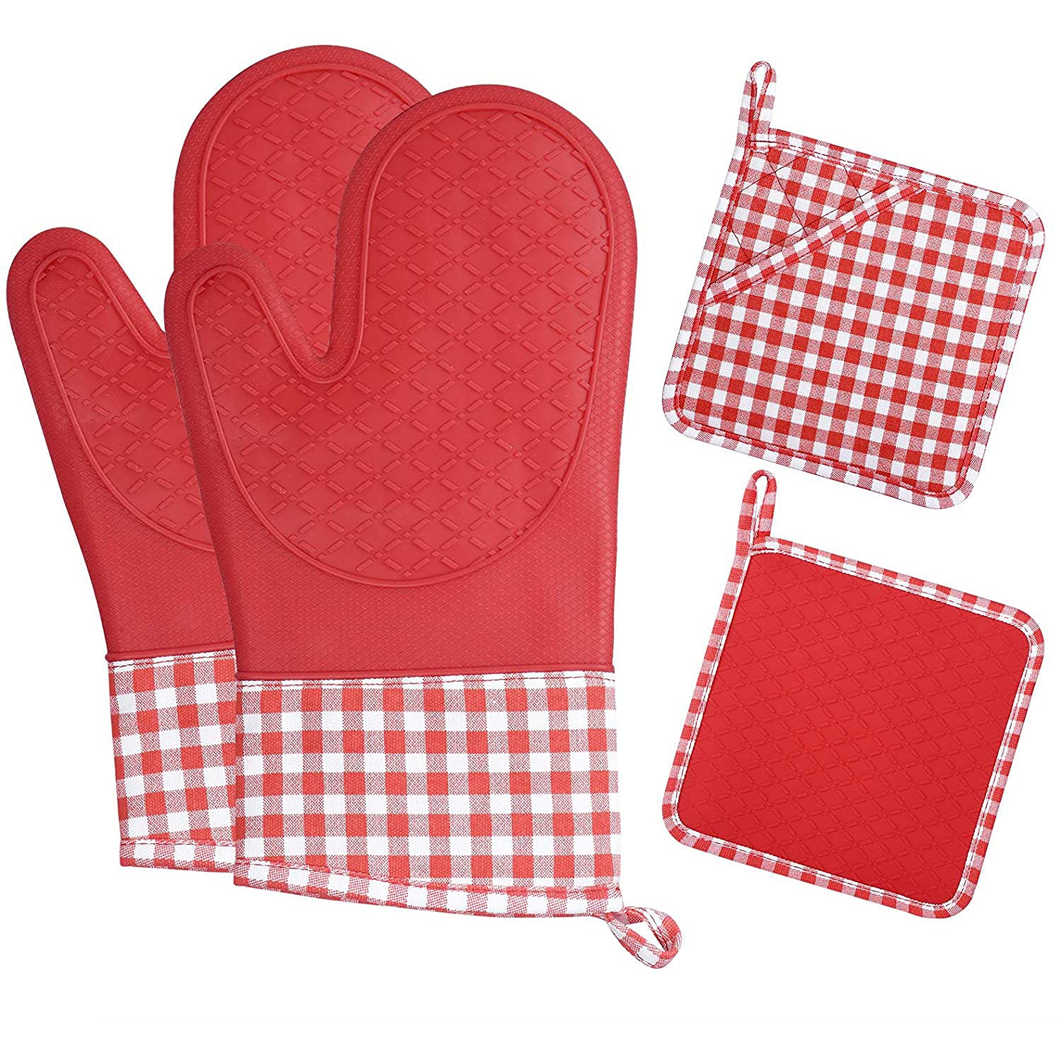 Guantes de horno y almohadillas de silicona lavables para cocina