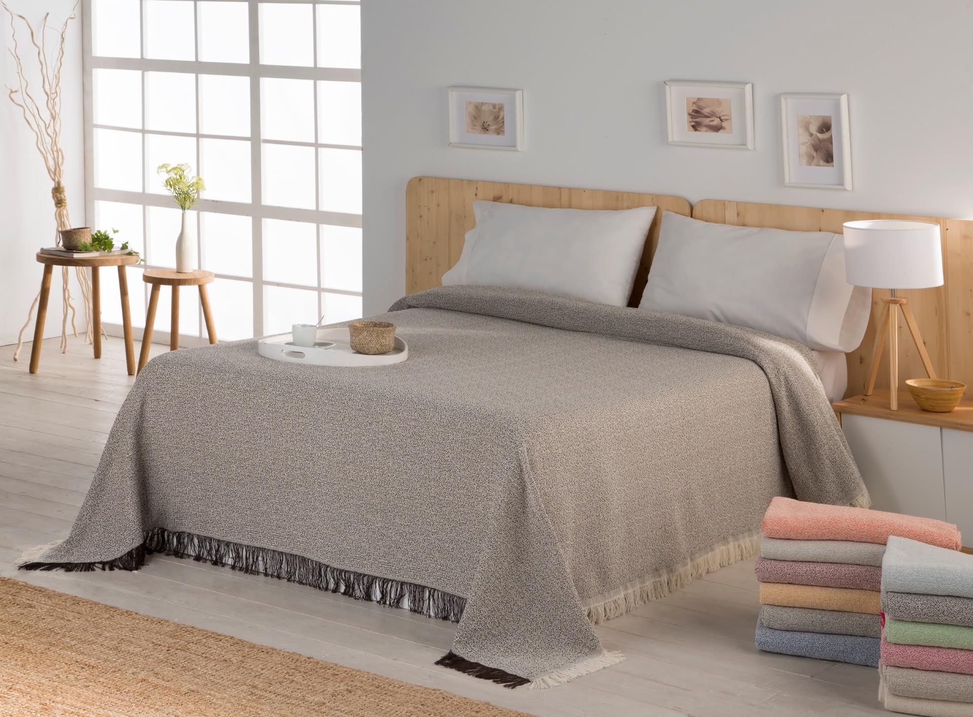 Estoralis Perugia | Colcha Multiusos de Diseño Moderno | Plaid para Cama y Sofá | Marron | Colcha/Cubresofa (170 x 260 cm. AnchoxAlto) | con Fleco