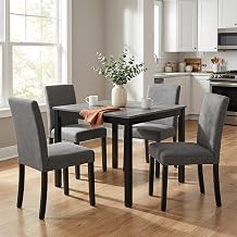 NicBex 5 Piece Dining Table Set, Farmhouse Wooden Dinner Table Set for 4, 39" Square Table & 4 Linen High Back Dining Chairs, Black&Gray