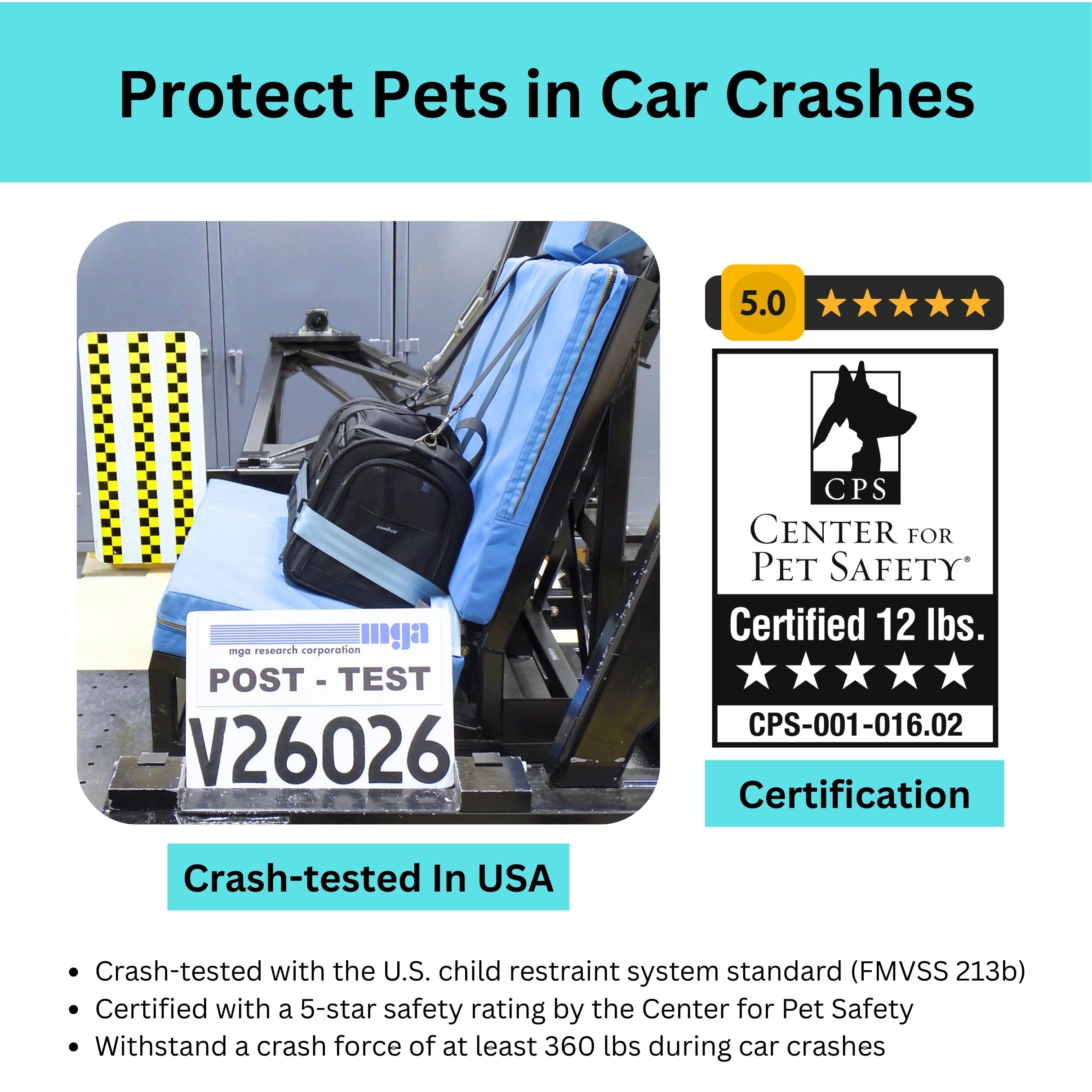 Crash-Tested Dog Car Carrier (Test with FMVSS 213b - 5 Star Safety Rated by CPS) | 2-in-1 Small Pet Car Seat, Expandable Cat Carrier Soft | Lab-Tested Dog Travel Bag for Safe Travel | - image 2