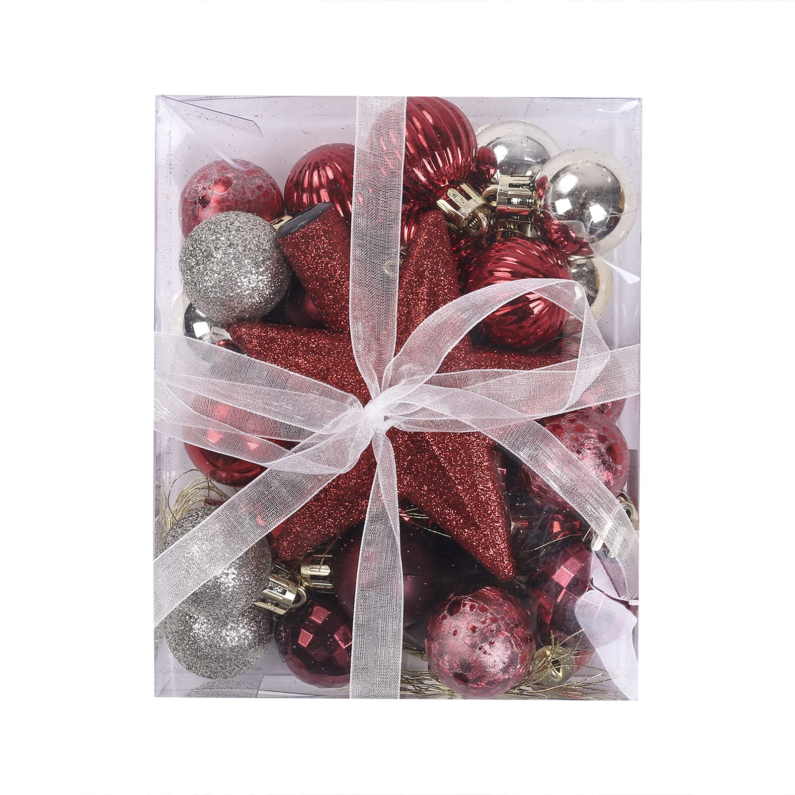 Carolilly 30 Pieces Christmas Balls Decorations Hanging Balls Ornament Xmas Baubles Accessoires Decorations for Christmas Tree Home School Office (Golden White, 30 Pieces)