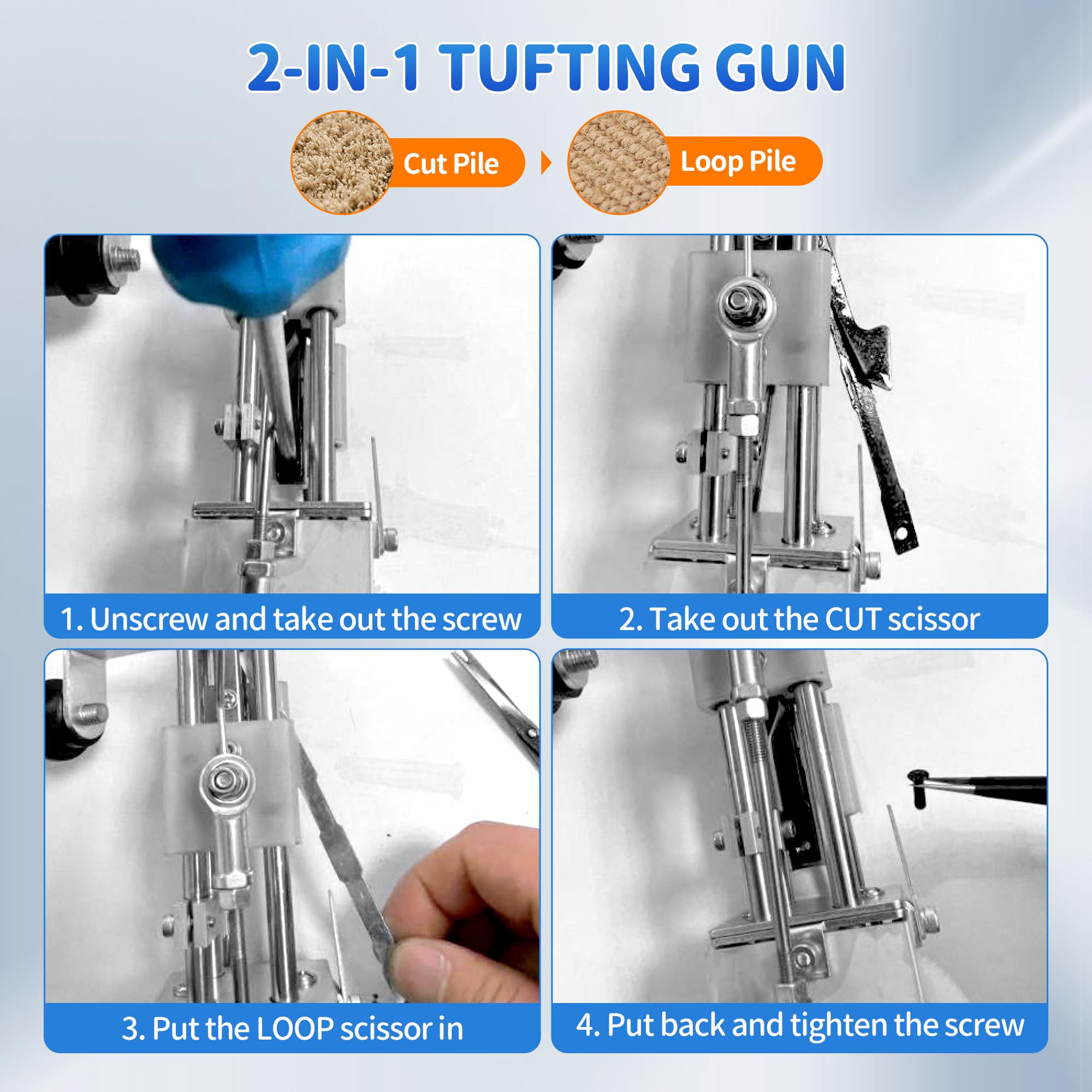 Rengue Tufting Gun with Carpet Trimmer Kit - Tufting Gun Starter Kit, Rug Making Kit with Cut Pile & Loop Pile 2 in 1, Rug Tufting Gun with Tufting Shears