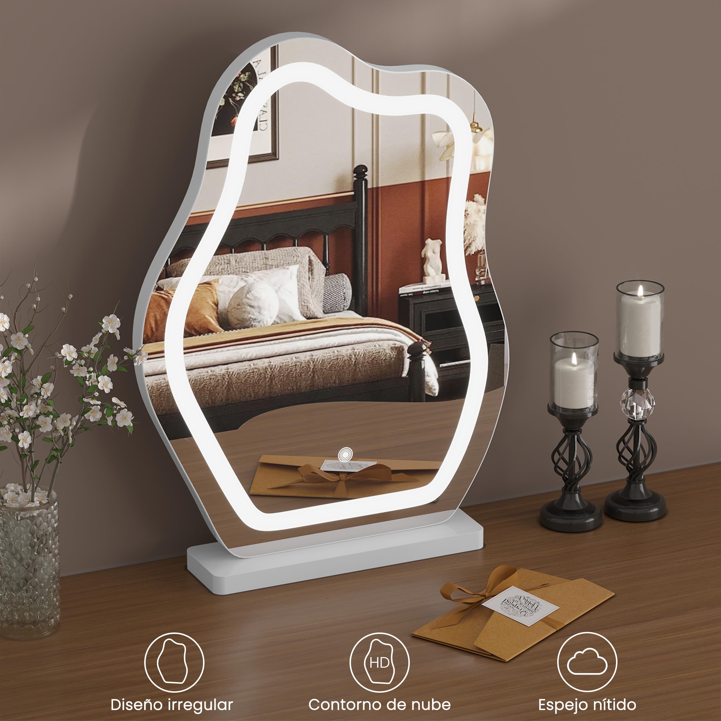 WOLTU Espejo Maquillaje con luz 53x39 cm Espejo tocador con luz diseño Nube Espejo con luz LED para Maquillaje y Cuidado Personal portátil Ideal para Dormitorio y baño