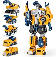 MIEBELY 5-in-1 Transforming Robot Construction Vehicles Set for Toddlers - Magnetic STEM Toys with Easy DIY Assembly for Kids 3-6